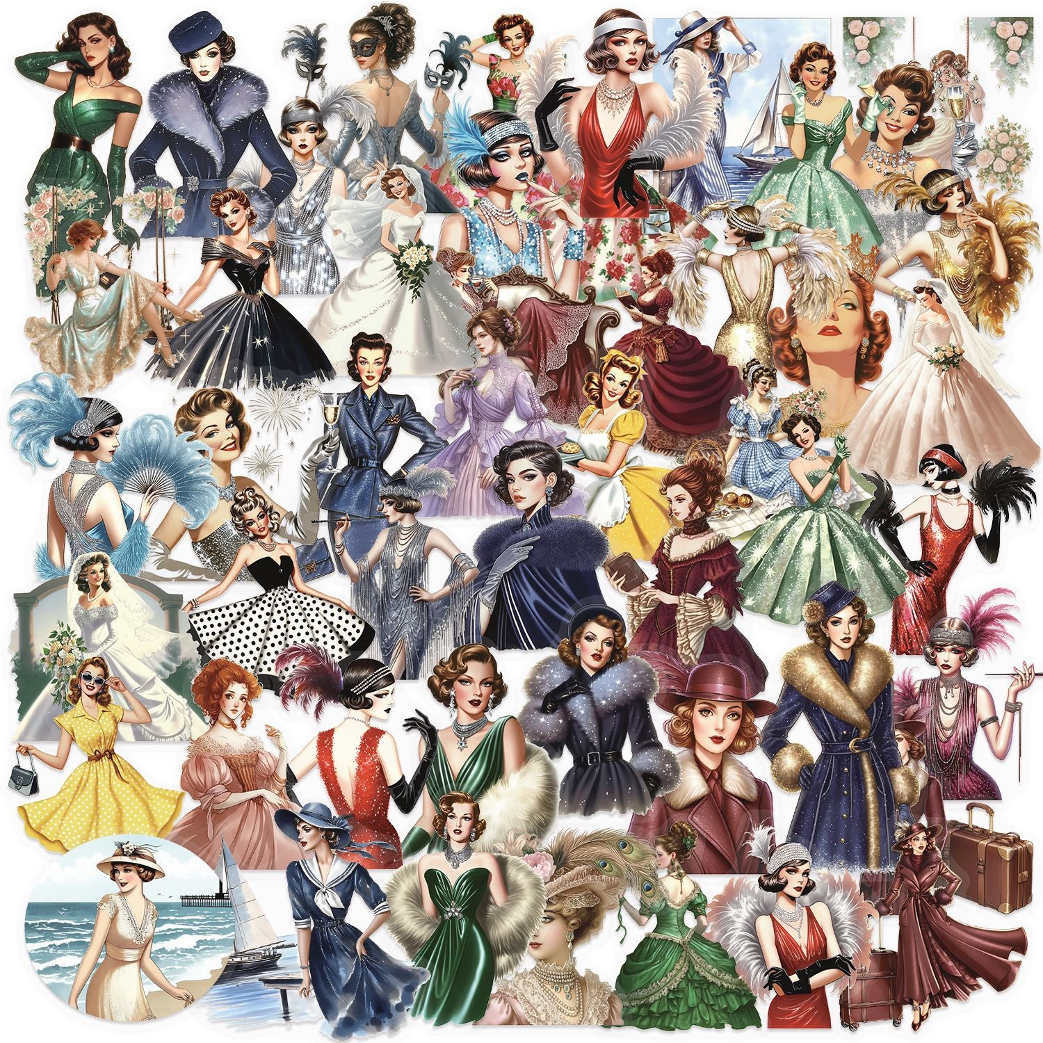 1223 50 Vintage girl PET sticker