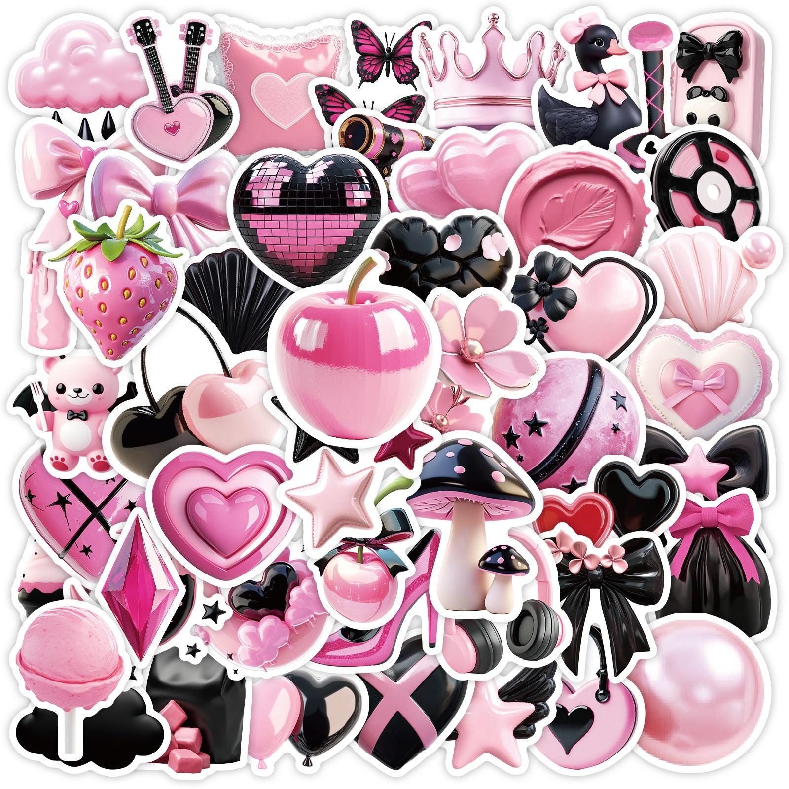 0221 Black Powder solid sticker with white border -50Pcs each pack