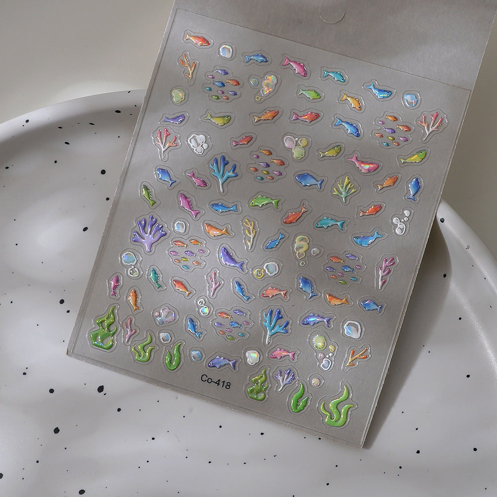 0715 M152- Colorful tropical fish Embossed Mini sticker 1 Pcs