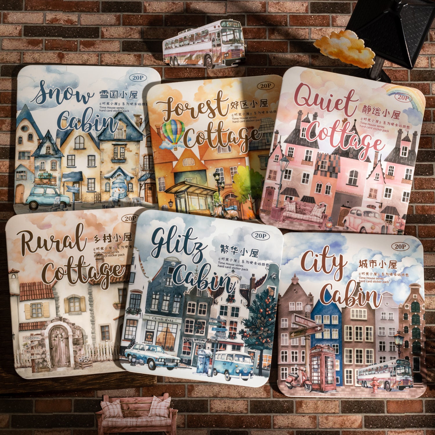 0308 Time house Series cardstock Sticker -20Pcs each pack