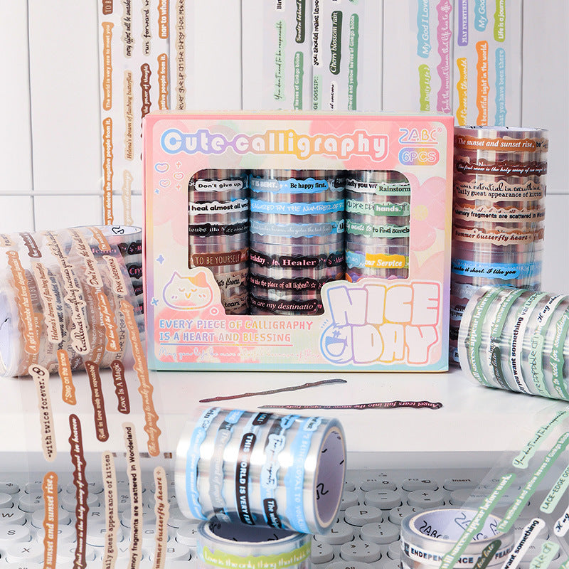 0912 Cute calligraphy PET Tape Set 6 rolls 5cm*2m