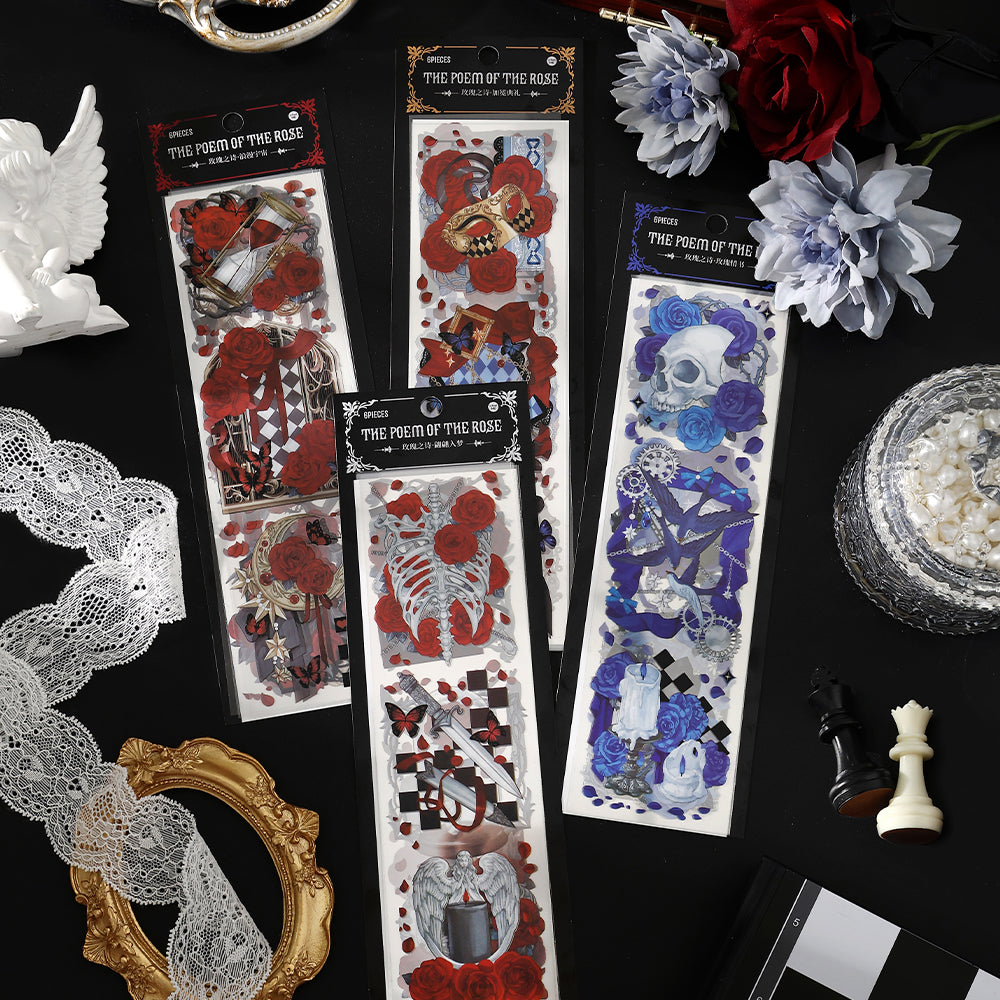 0523 Skull and rose PET Sticker -6Pcs each pack