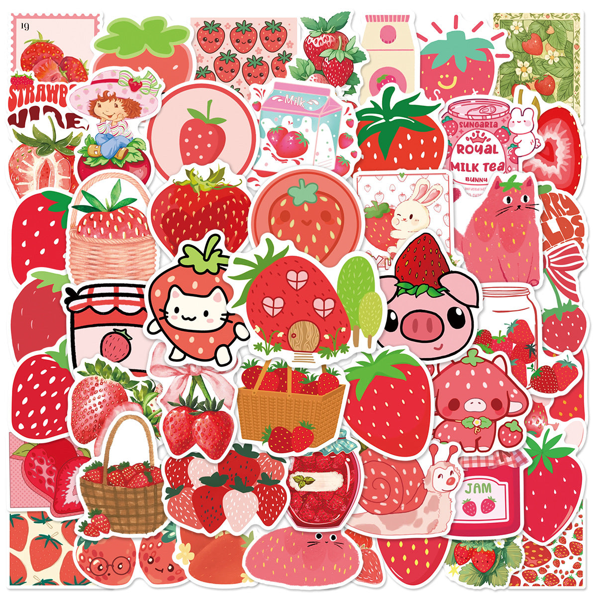 0908 50 Strawberry Stickers solid with white border