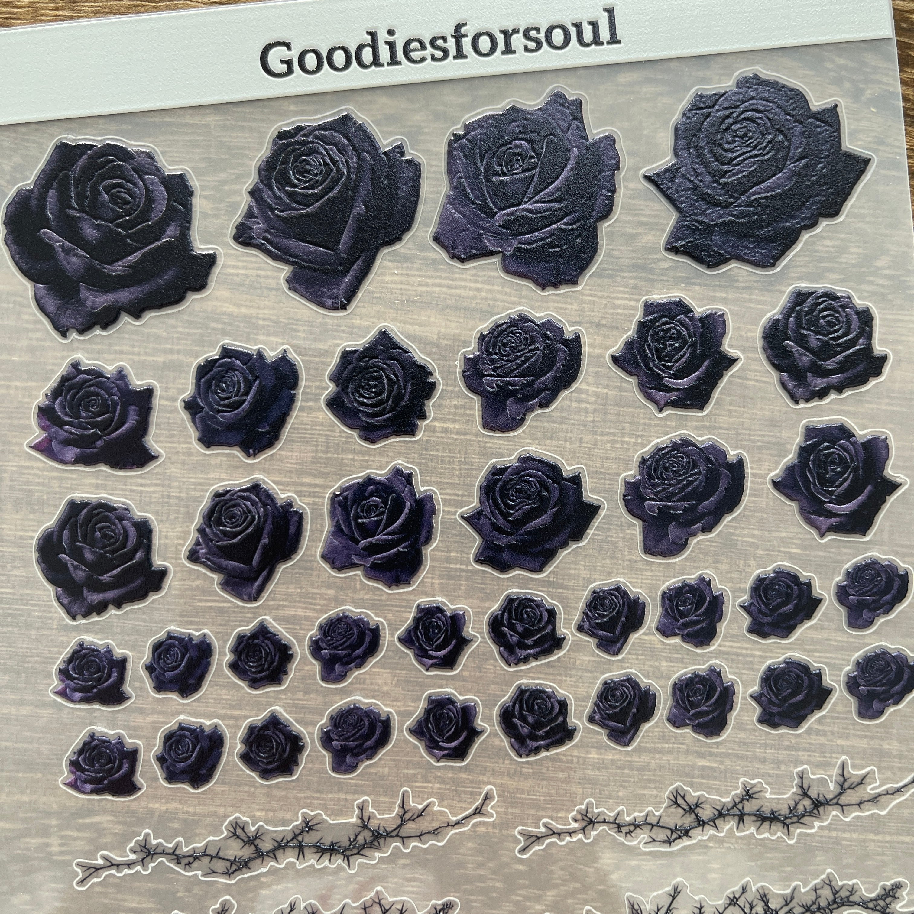 3D Black rose thorns PET Sticker 1 Pcs