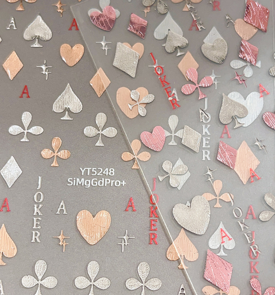 260110 M284- Playing cards Embossed Mini sticker 1 Pcs