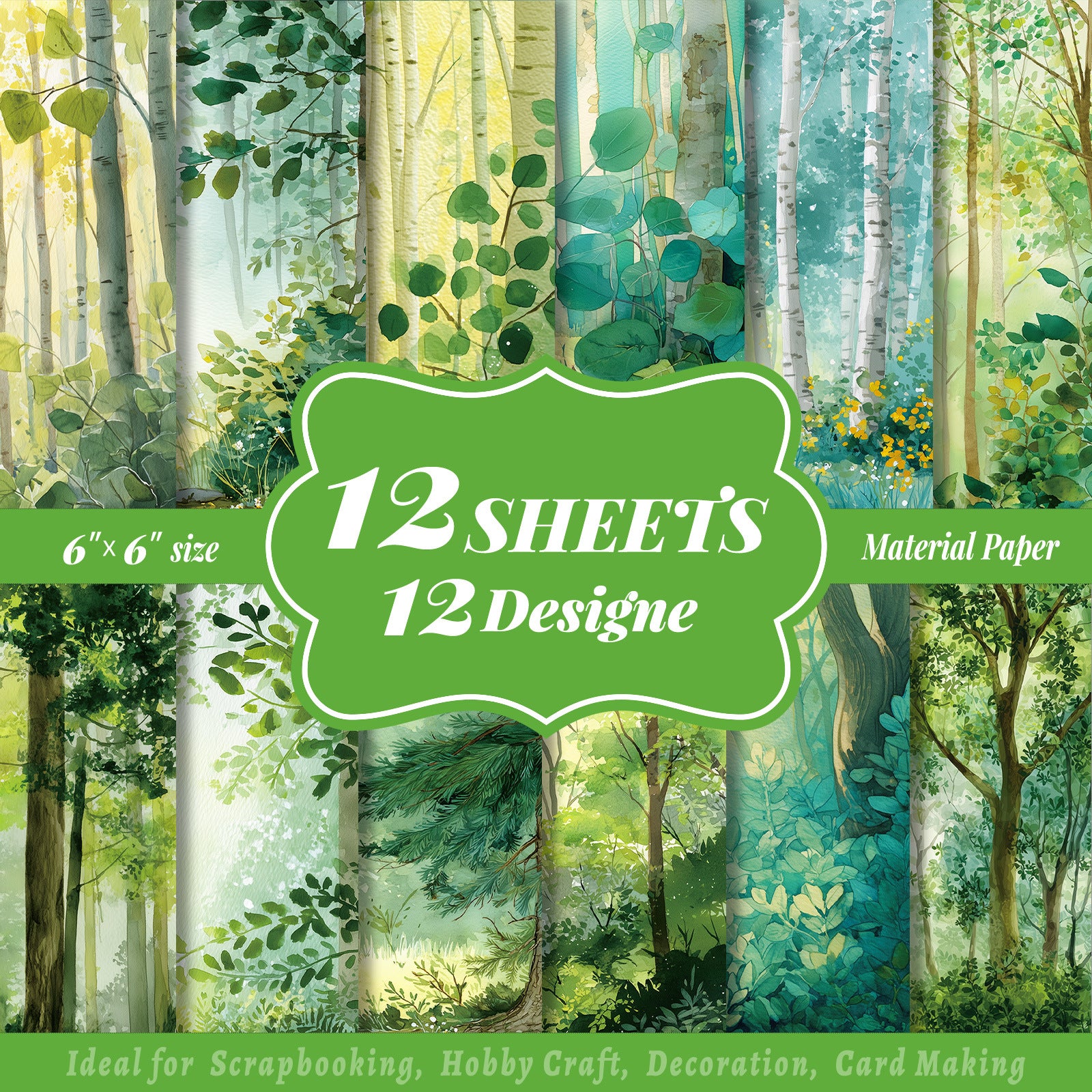 0820 Forest-themed oil painting background paper -12Pcs each pack
