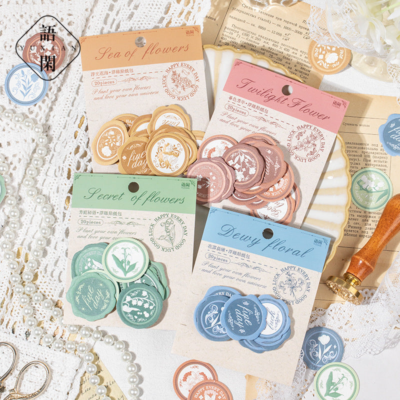 0227 Flower Shadow & Whisper Series Embossed Sticker -20Pcs each pack