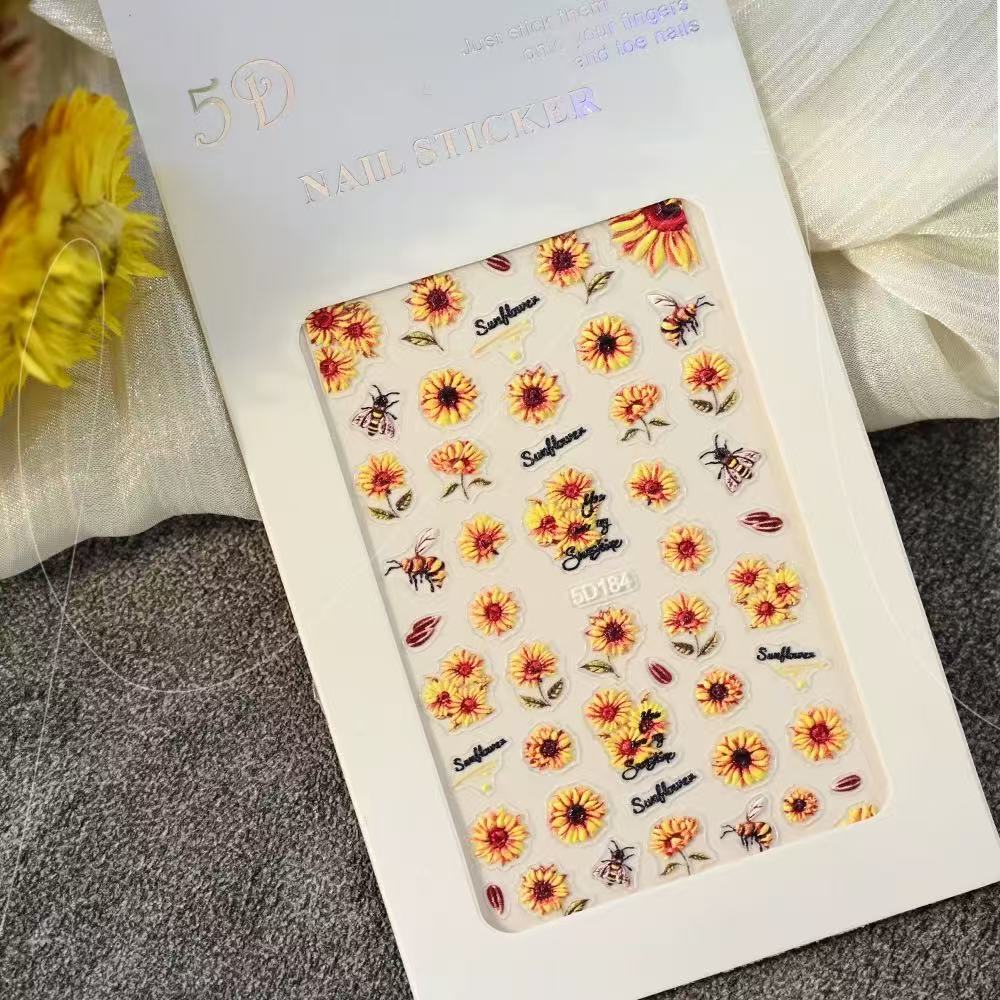 0701 M140- Bee sunflower Embossed Mini sticker 1 Pcs