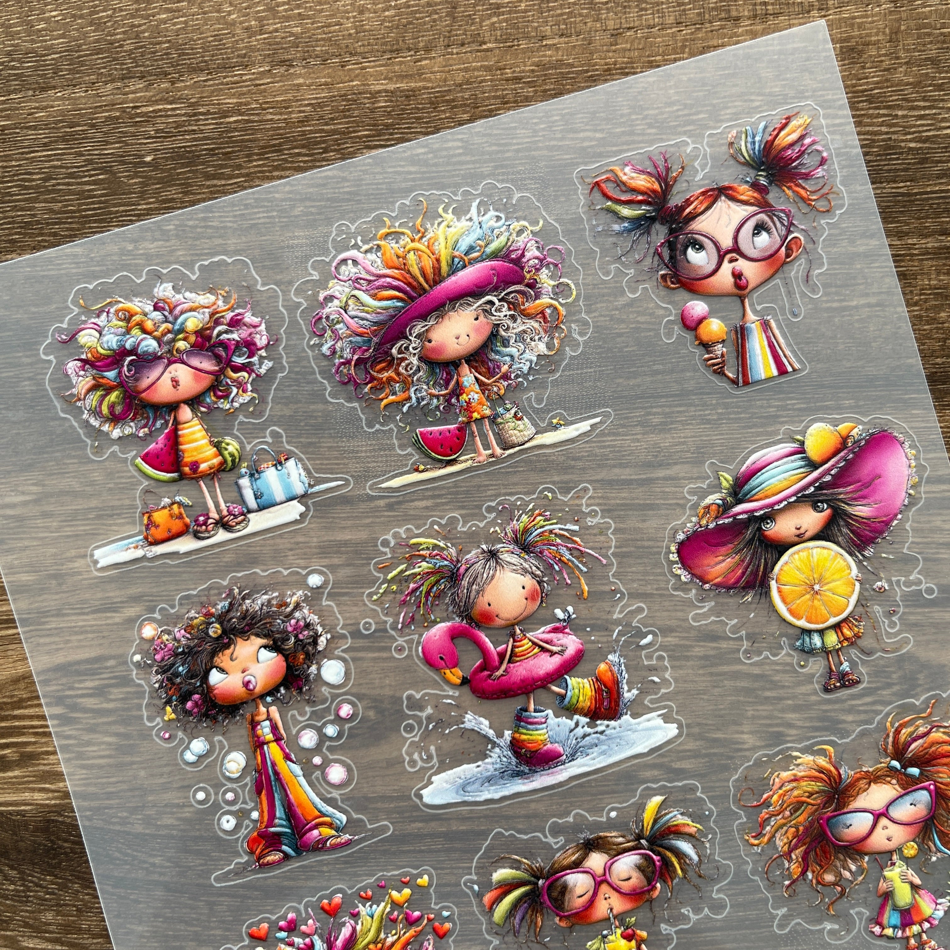 3D Summer girl PET Stickers 1pcs