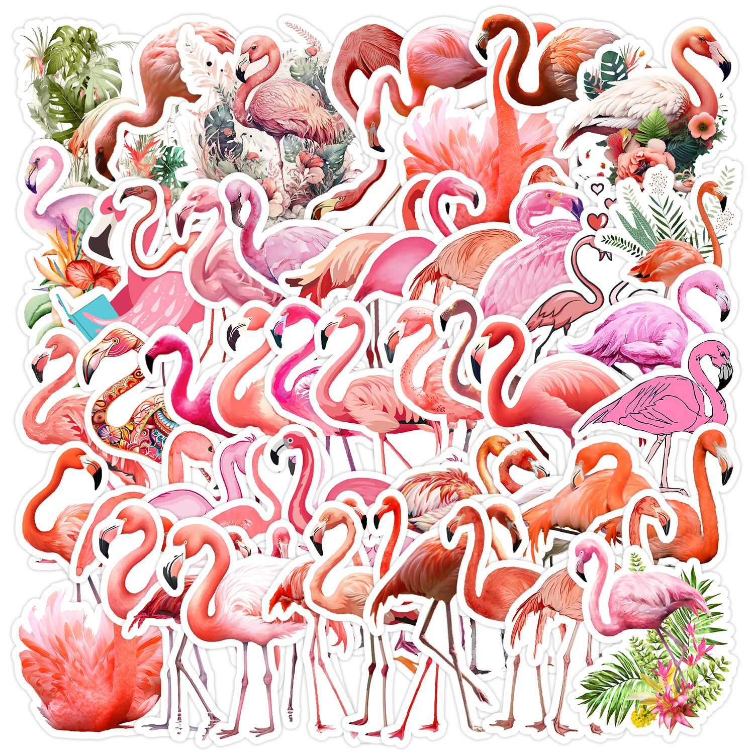 0221 Cute Flamingo solid sticker with white border -50Pcs each pack