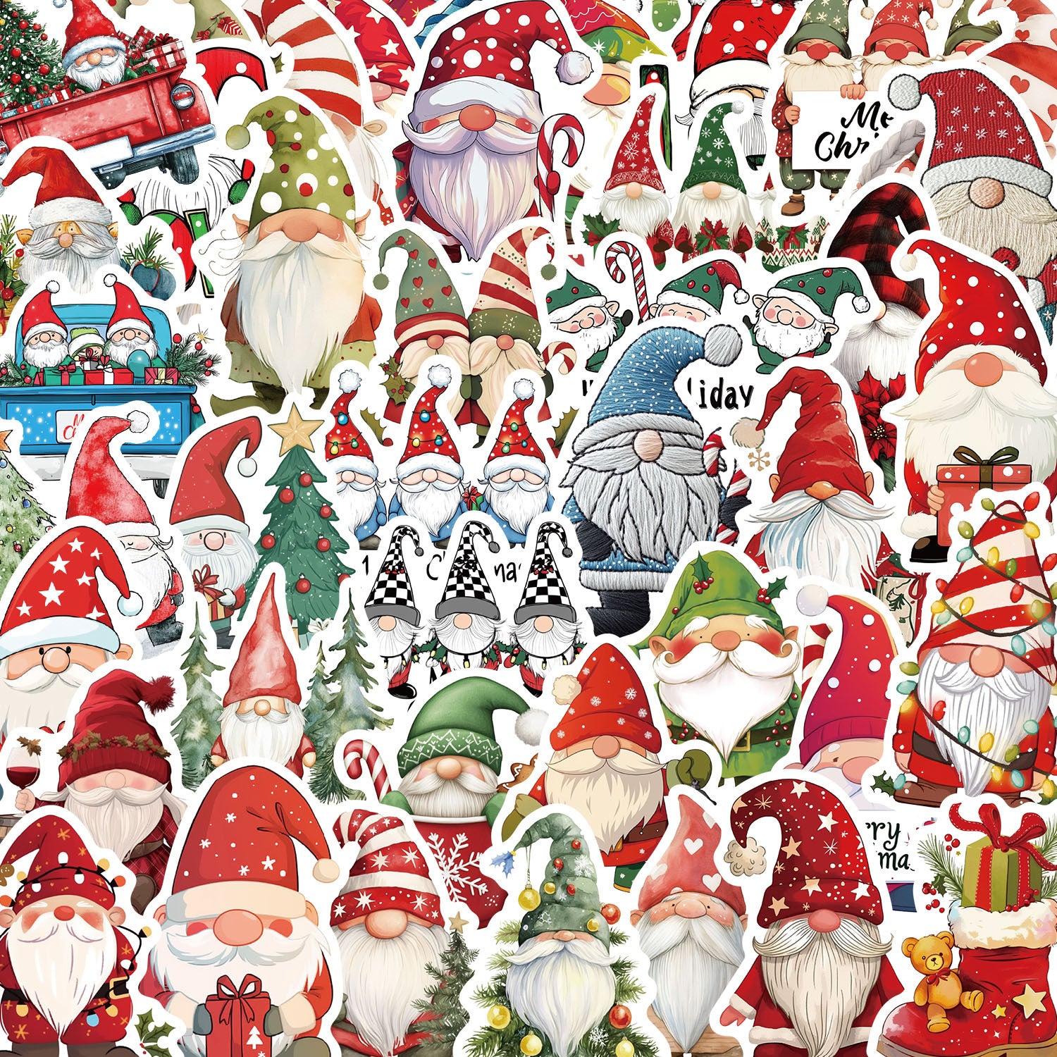 0918 50 Christmas gnome stickers solid with white border