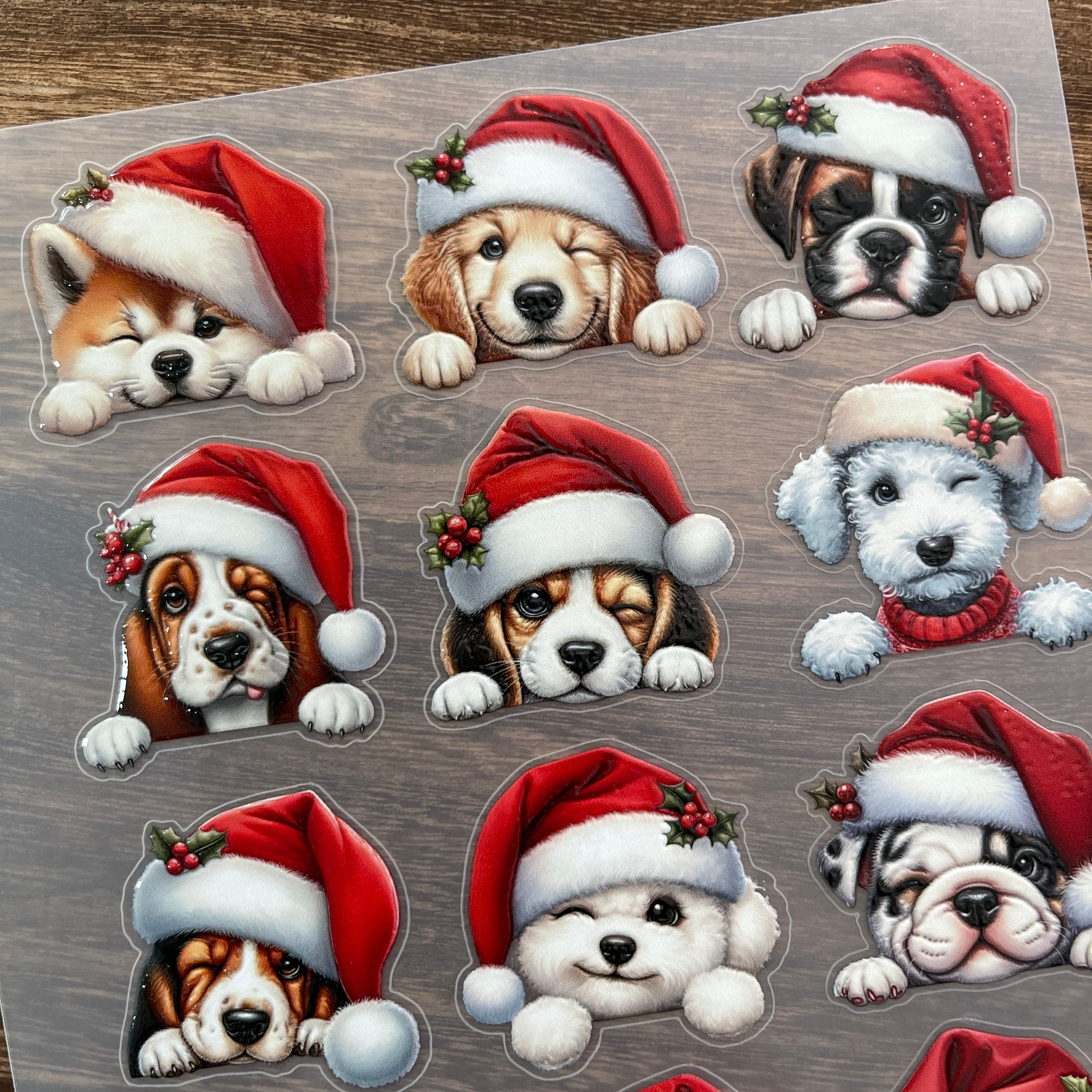 3D Puppies wearing Santa hats PET Stickers 1pcs