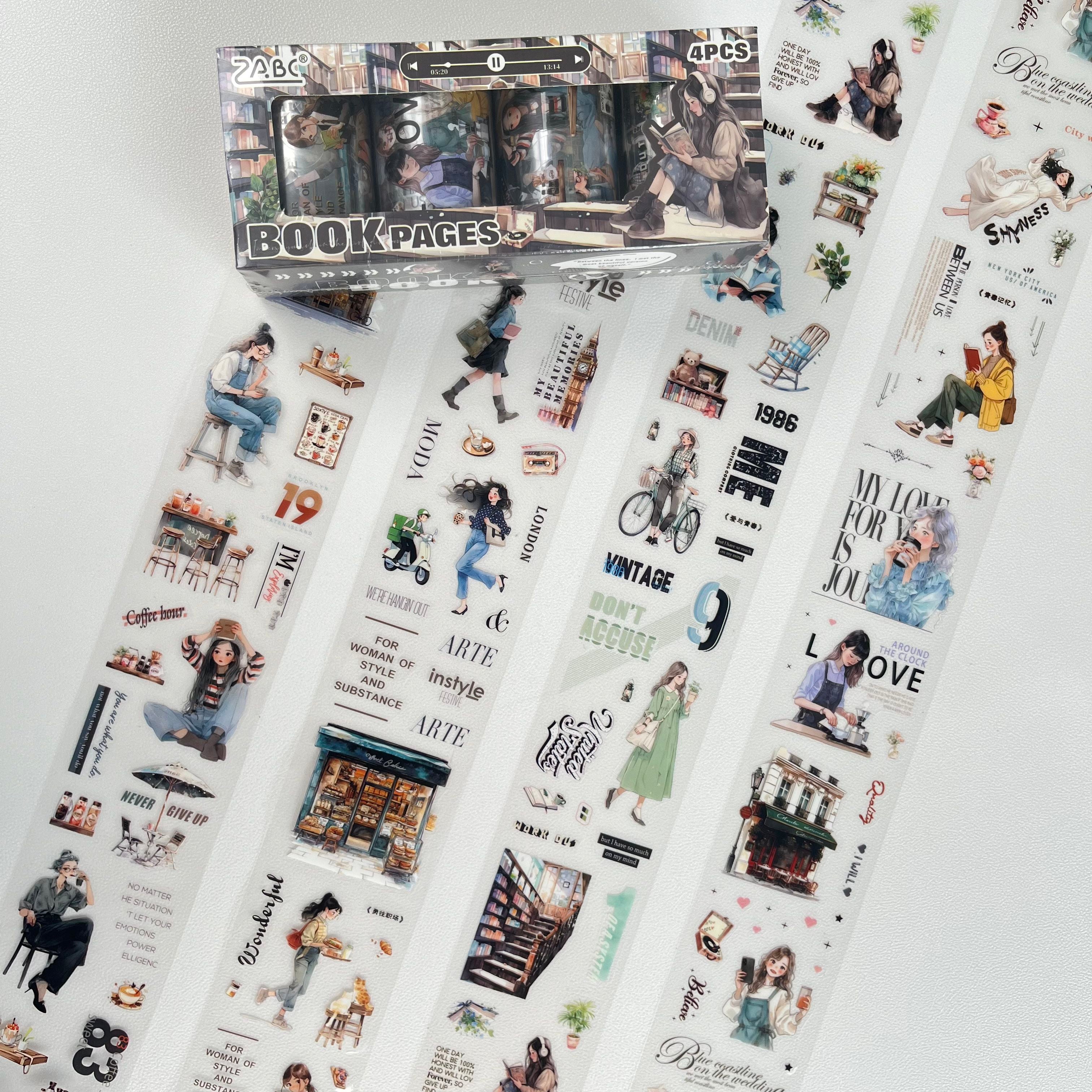0514 Book girl PET Tape Set *pre-cut 4 rolls 6cm*2m