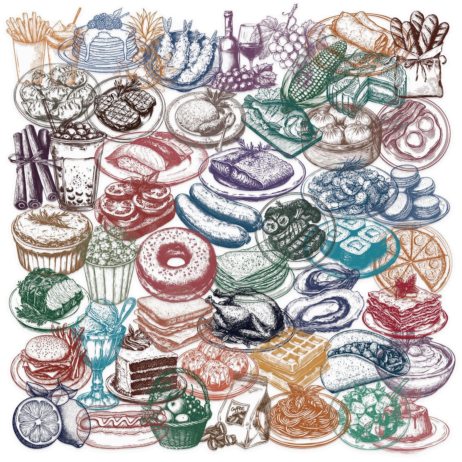 0909 50 Monochrome food PET sticker