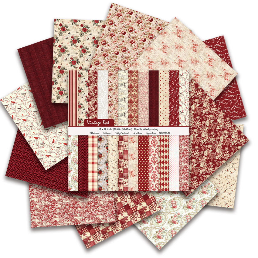 1014 Vintage Red double-sided pattern background paper 12 inch