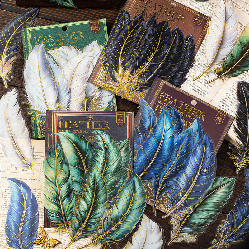 0306 Time feather stamping Series Sticker -6Pcs each pack