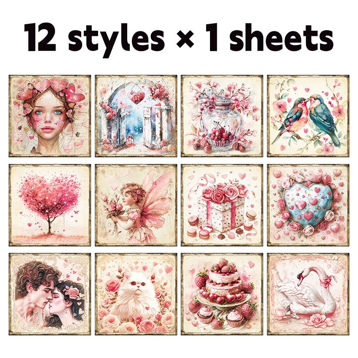 0410 Valentine's Day Romance background paper -12Pcs each pack