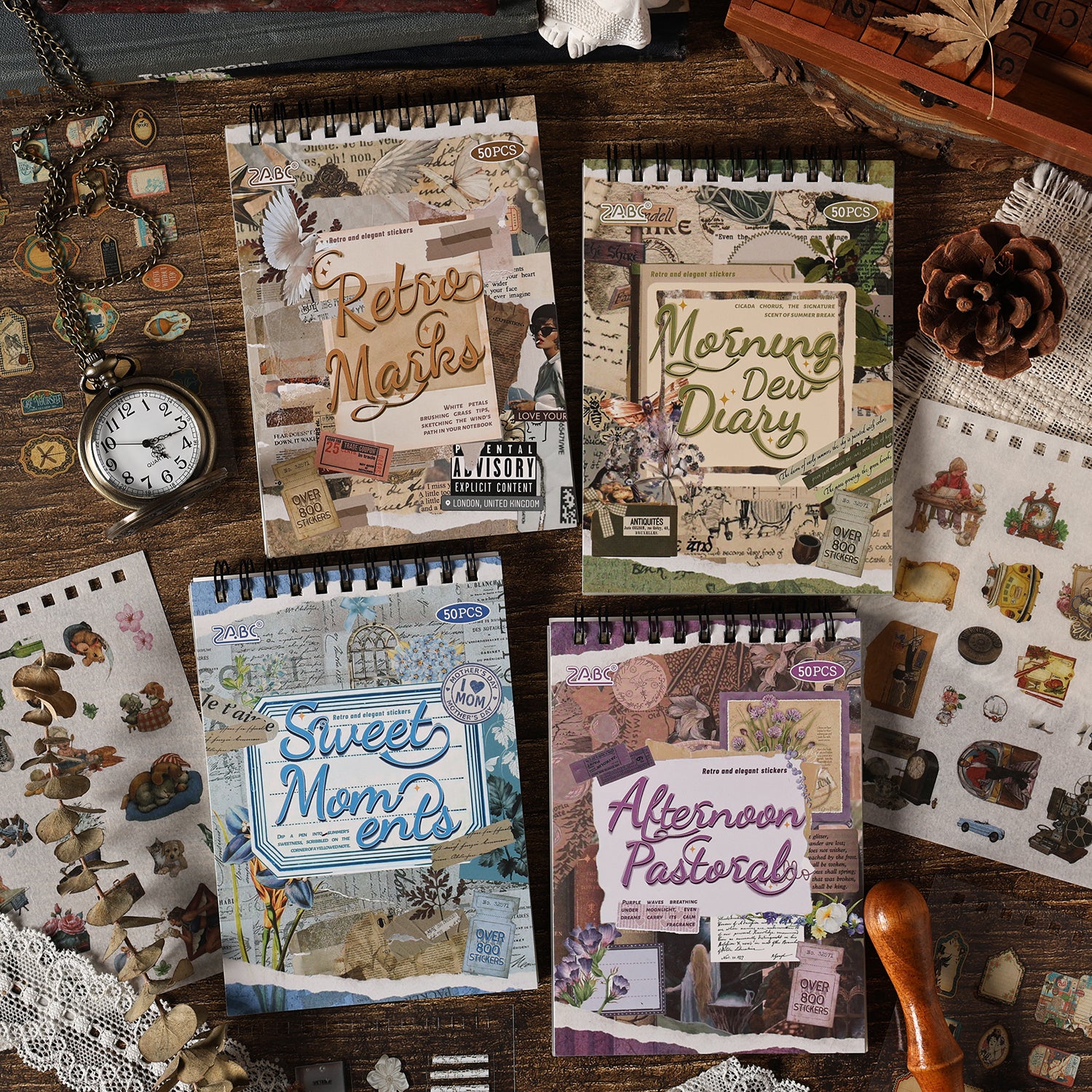 0726 Vintage PET & Washi Sticker Book -50Pcs each pack