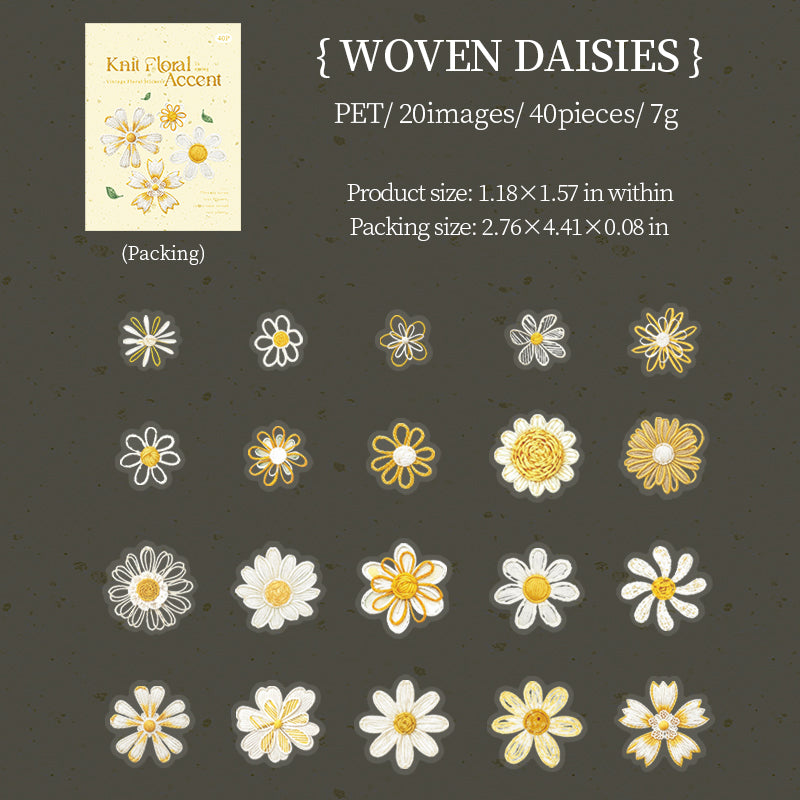 Woven Thread Small Flowers PET sticker -40Pcs each pack