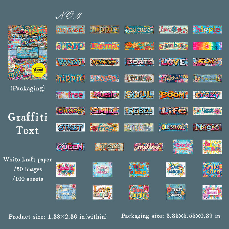 0812 Vintage text label Solid Sticker -100Pcs each pack