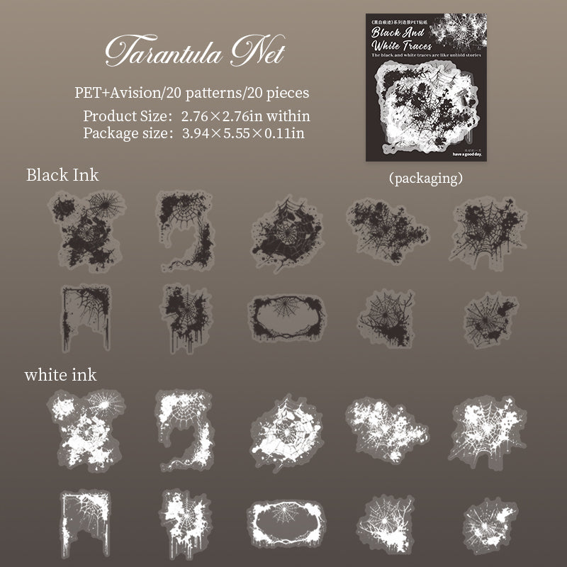 1022 Black and white traces PET sticker -20Pcs each pack