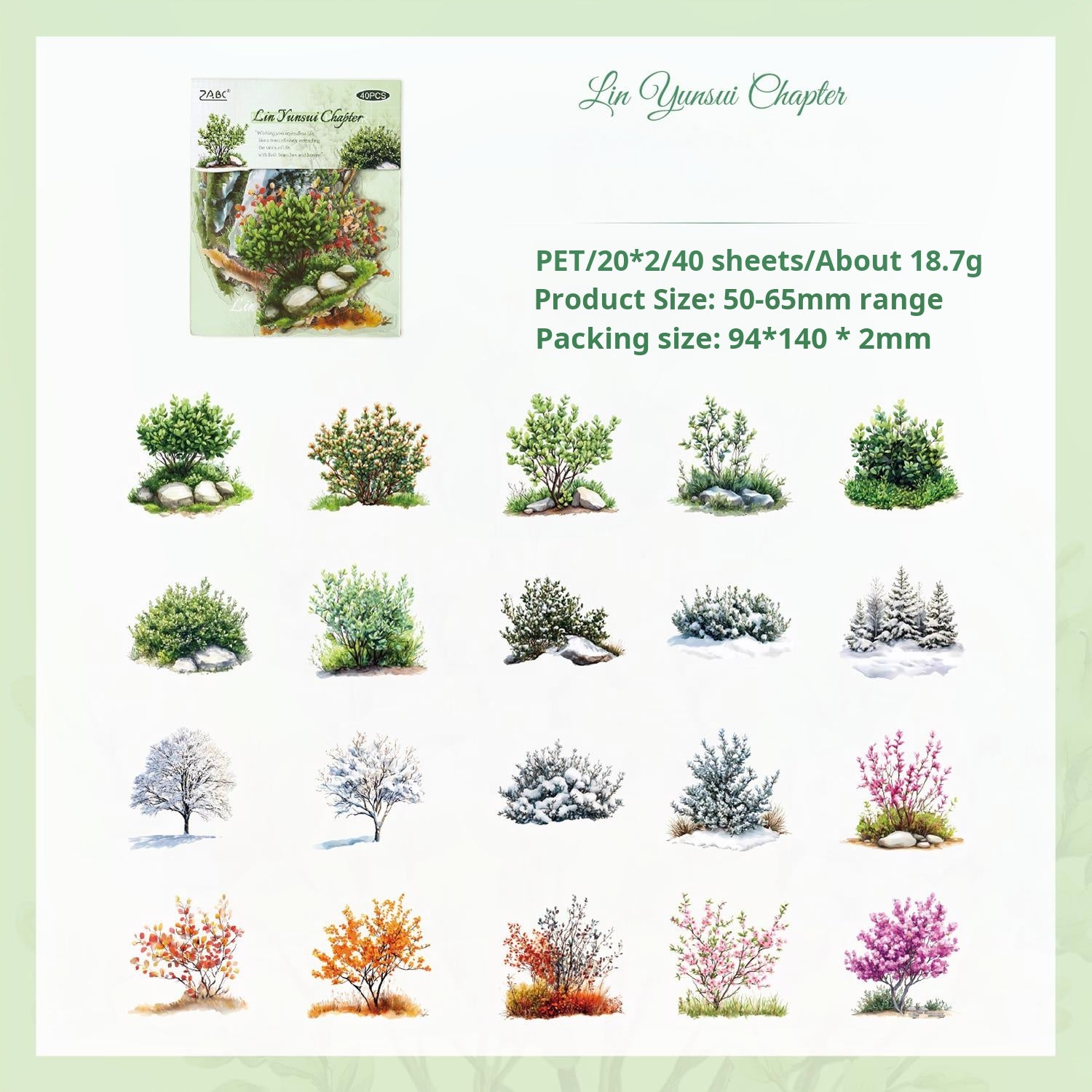 0912 Flowers PET Sticker -40Pcs each pack