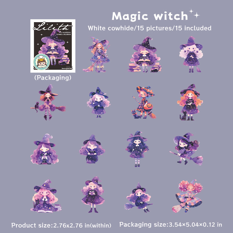 0807 Little witch Solid Sticker -15Pcs each pack