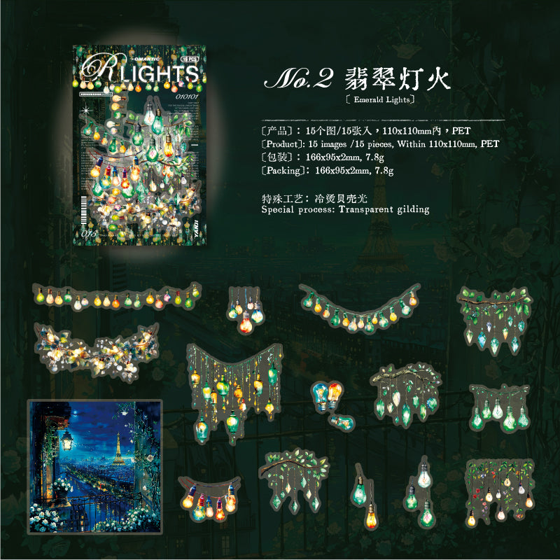 260316 Romantic Lights PET sticker -15Pcs each pack