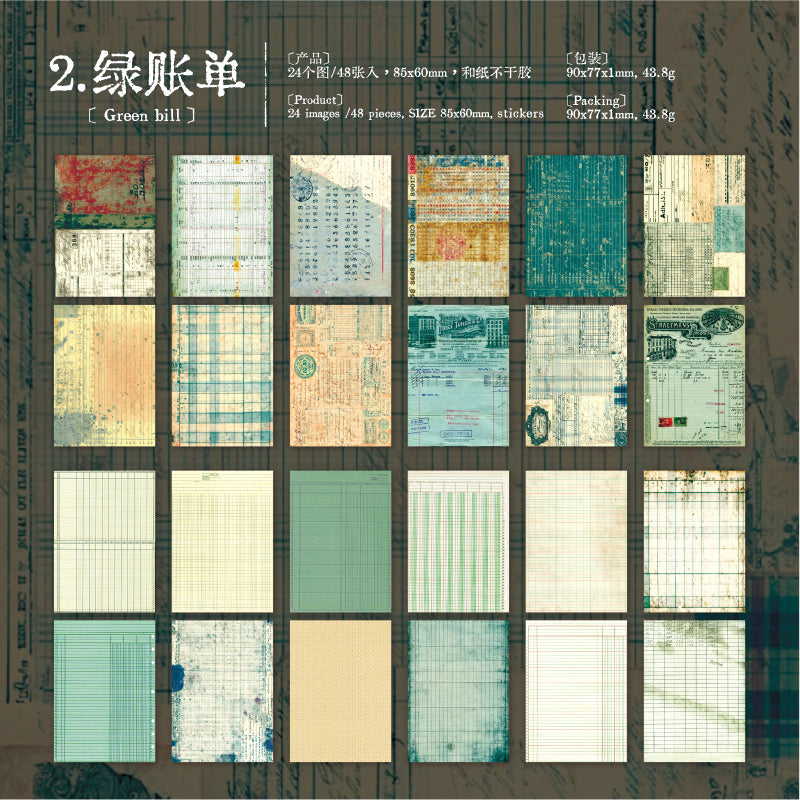 260314 Old Bills Washi Sticker Book -48Pcs each pack