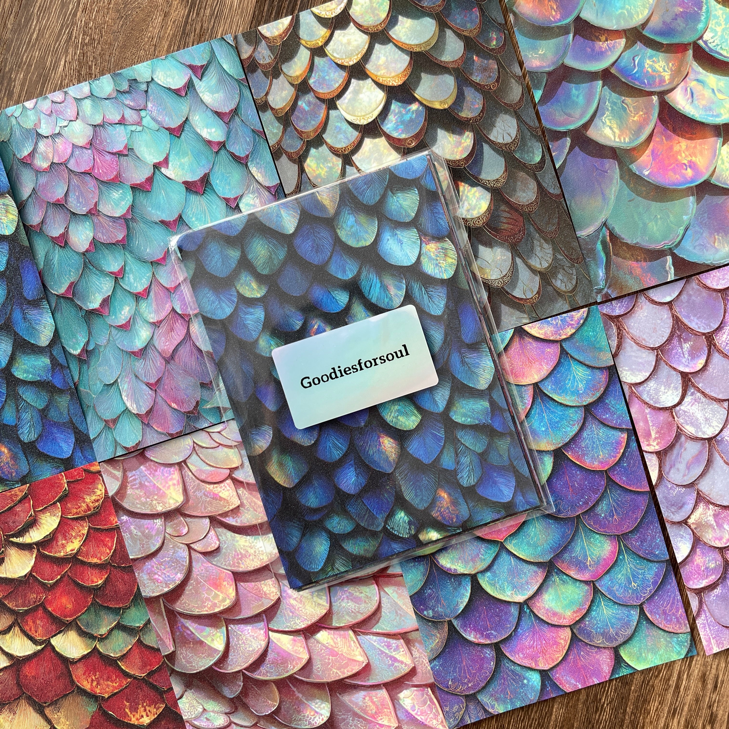 0802 Dragon scale background sticker with fine glitter 10*14cm 10pcs 1pack