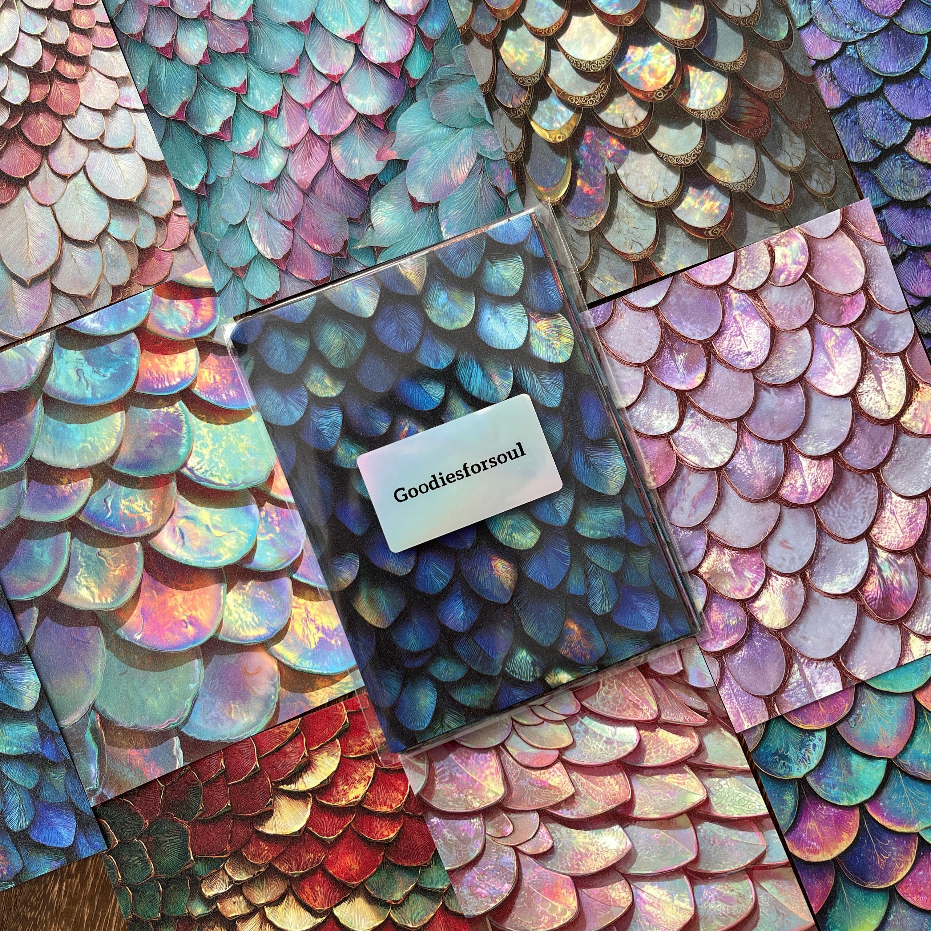 0802 Dragon scale background sticker with fine glitter 10*14cm 10pcs 1pack