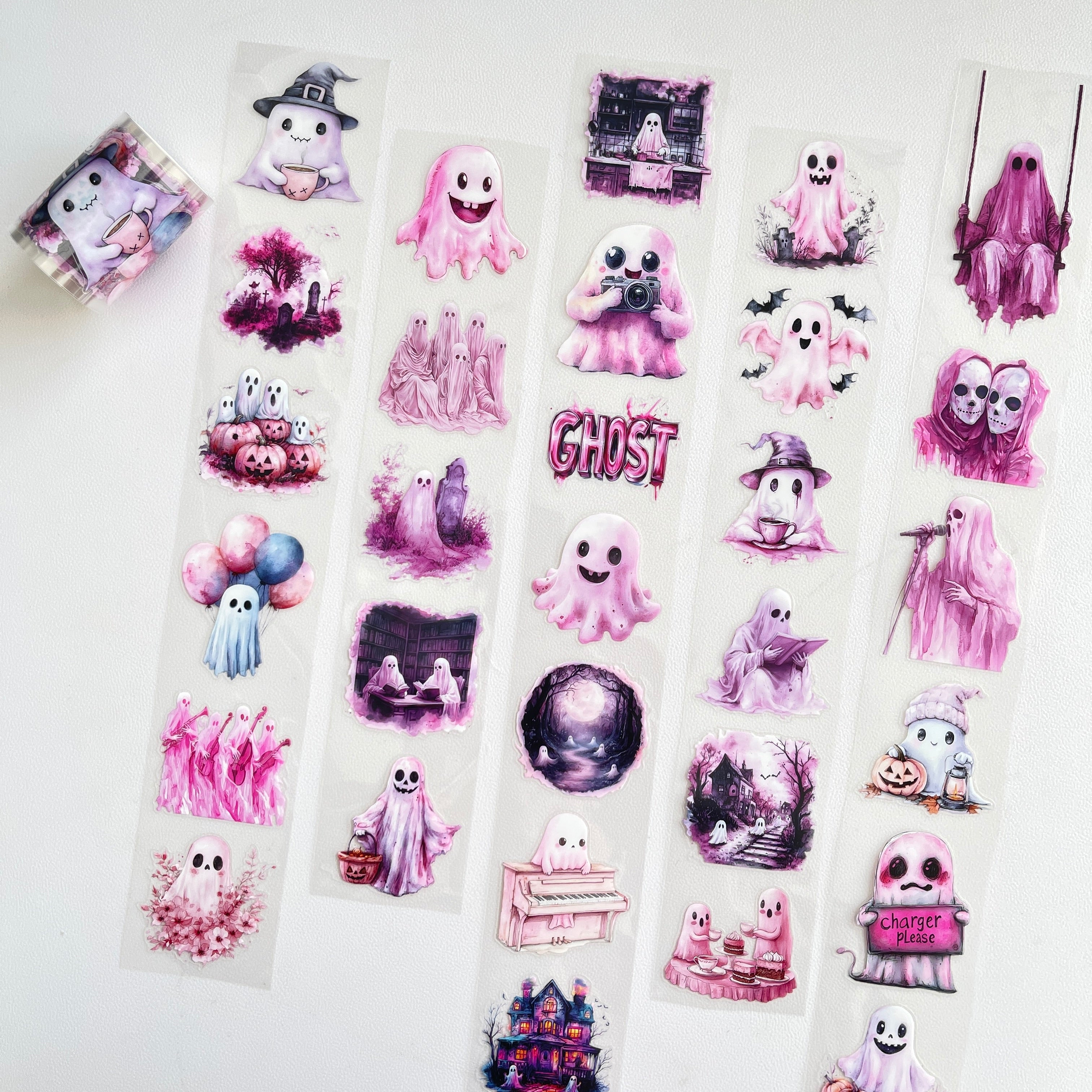 Pink ghost party pre-cut PET tape 1 loop 5.5CM*2M