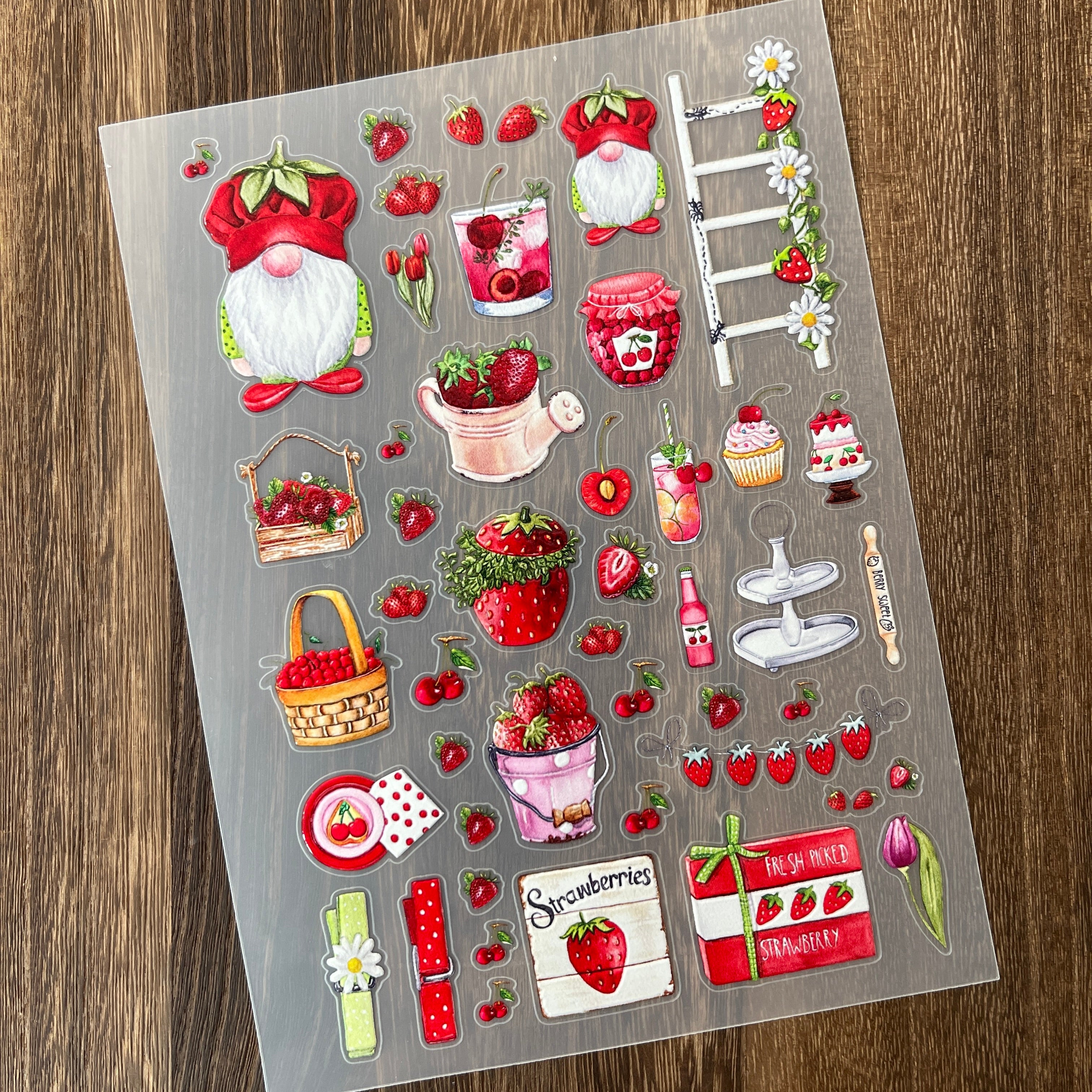 3D Strawberry Cherry PET Stickers 1pcs