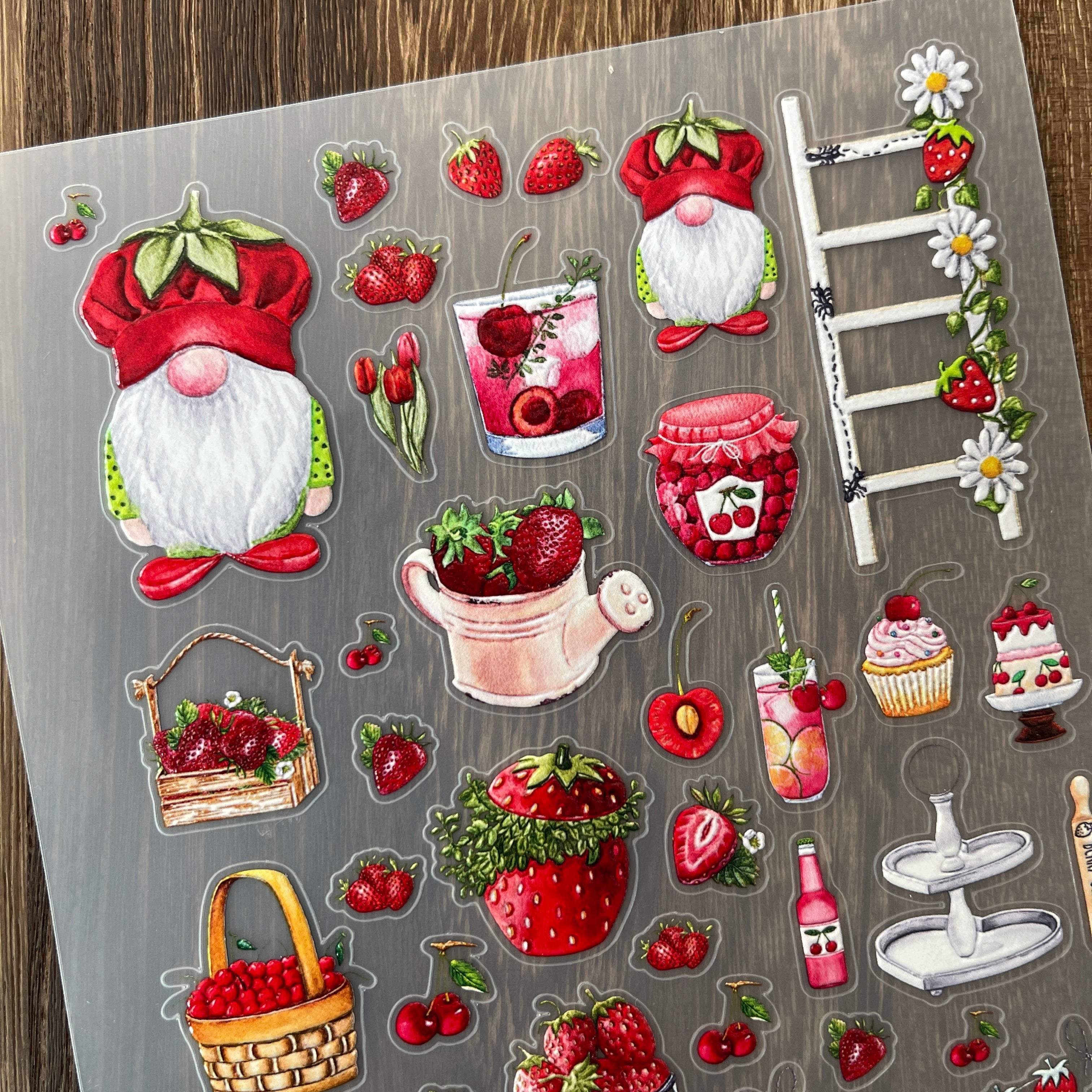 3D Strawberry Cherry PET Stickers 1pcs