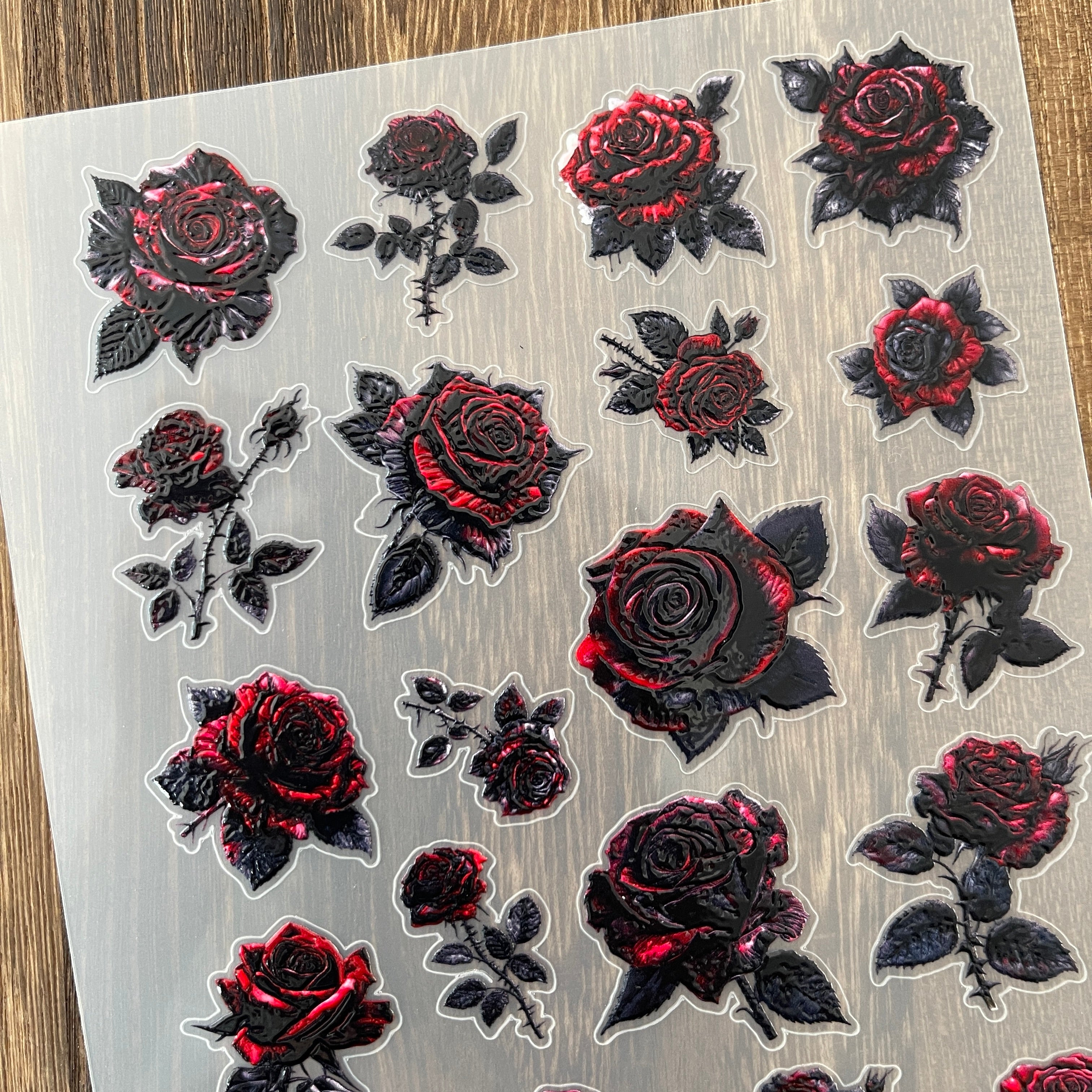 3D Red rose PET Stickers 1pcs