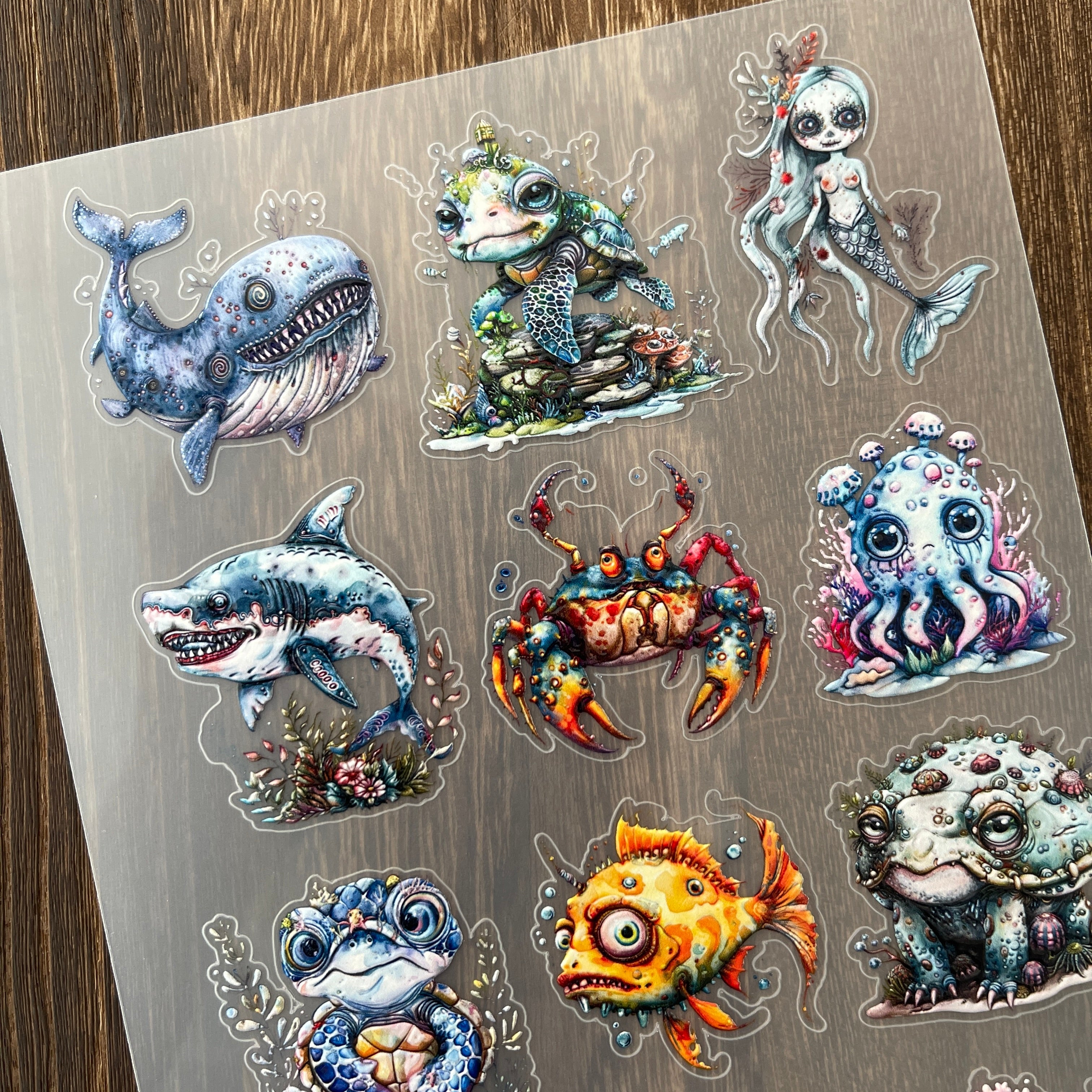 3D Dark Undersea Creatures PET Stickers 1pcs
