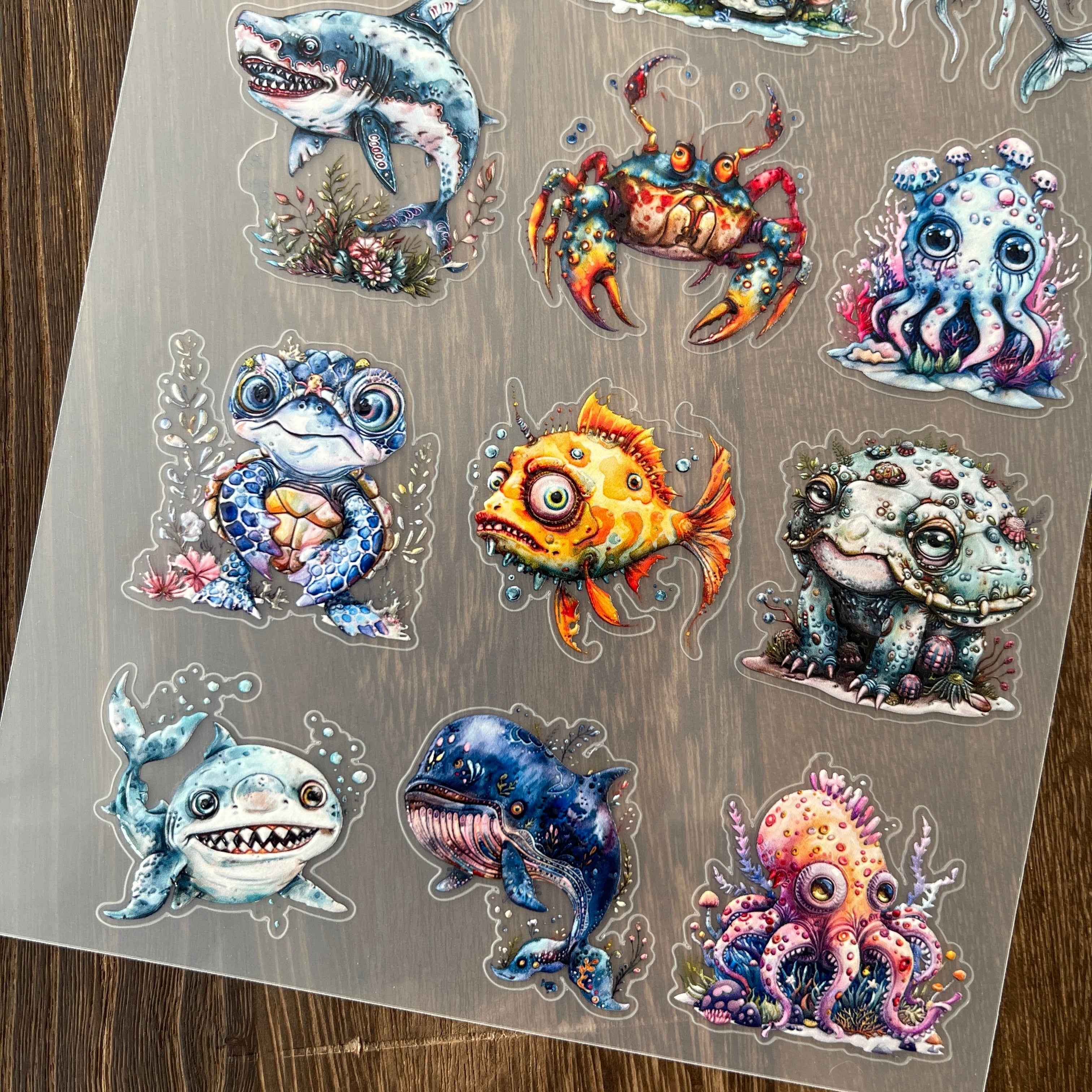 3D Dark Undersea Creatures PET Stickers 1pcs