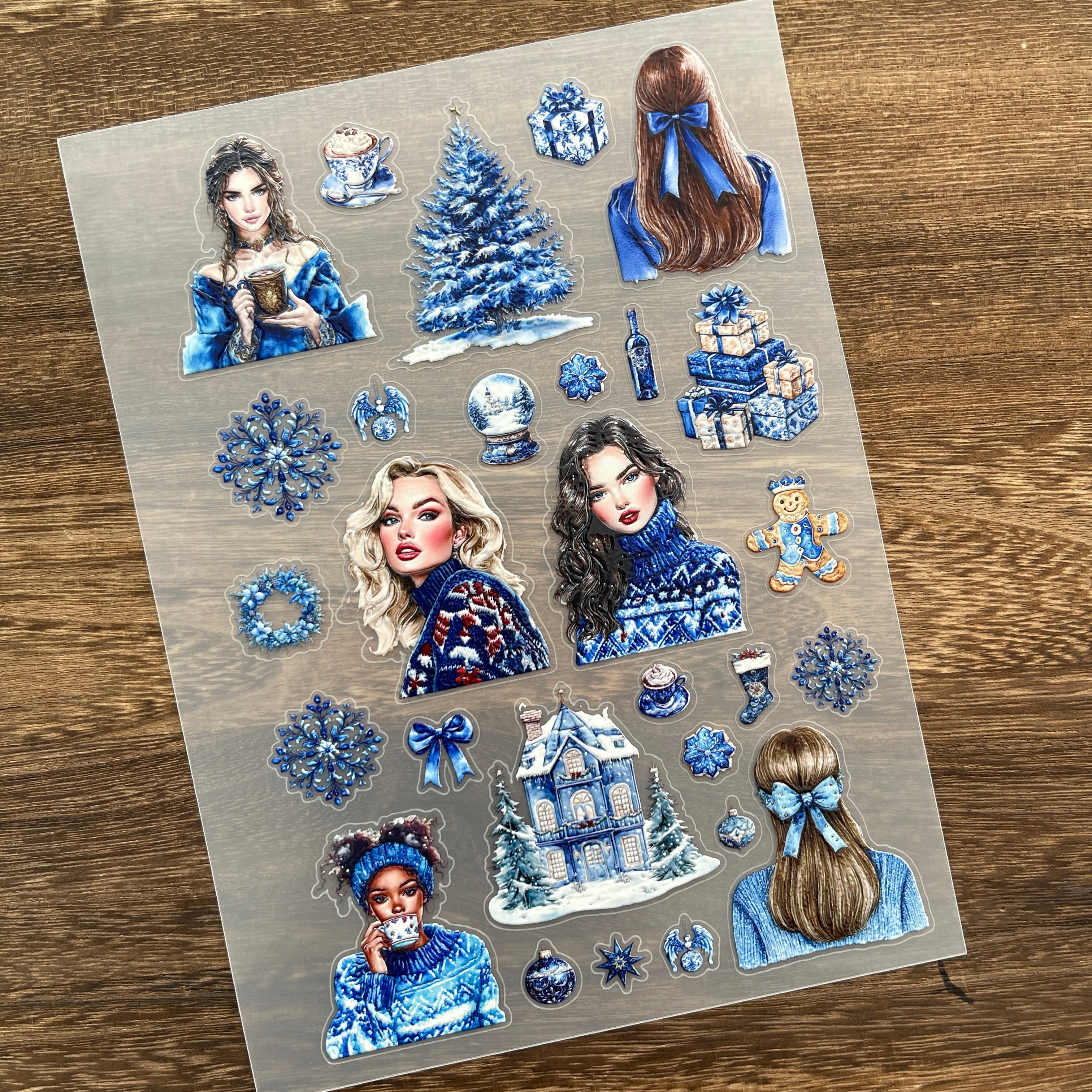 3D Blue christmas PET Stickers 1pcs