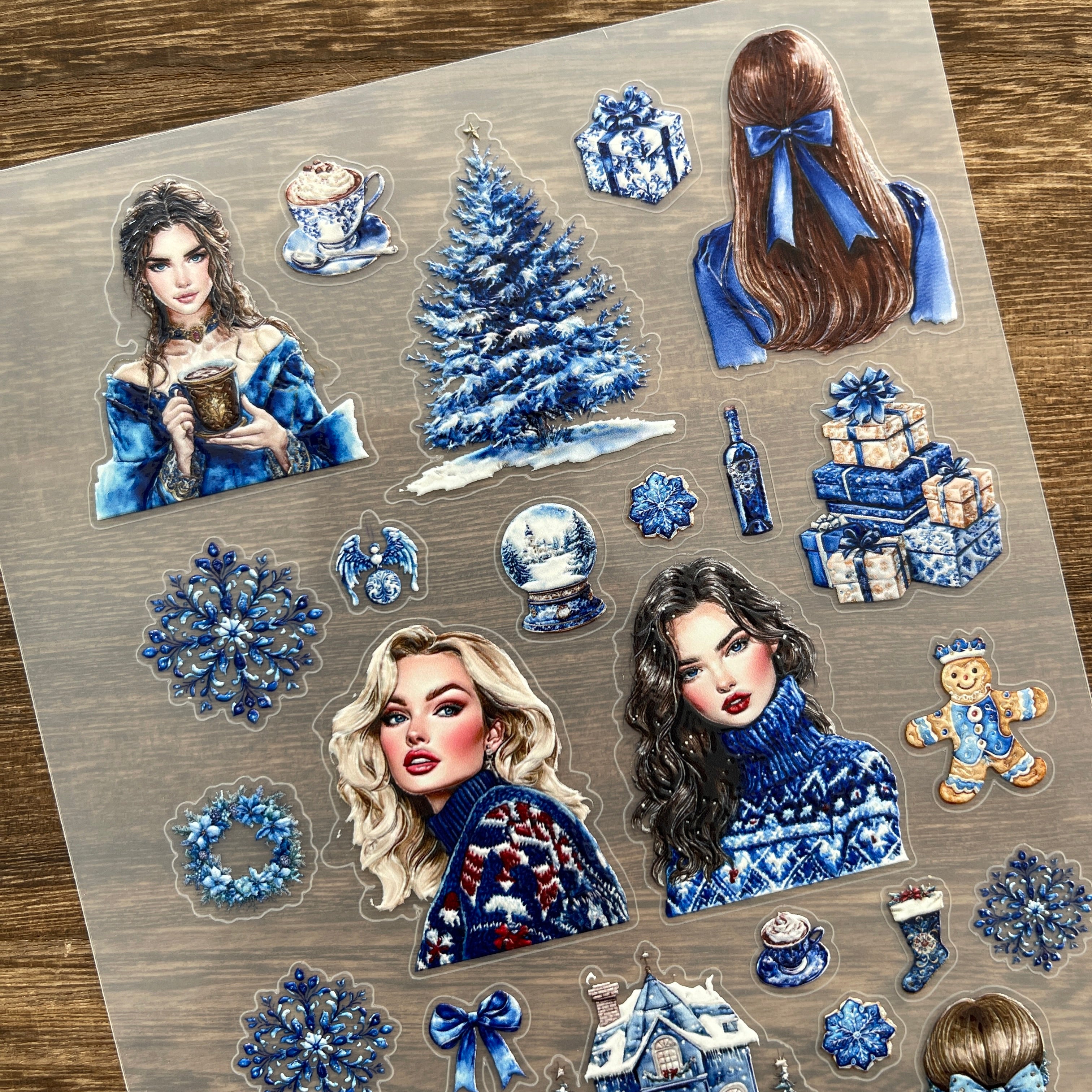 3D Blue christmas PET Stickers 1pcs