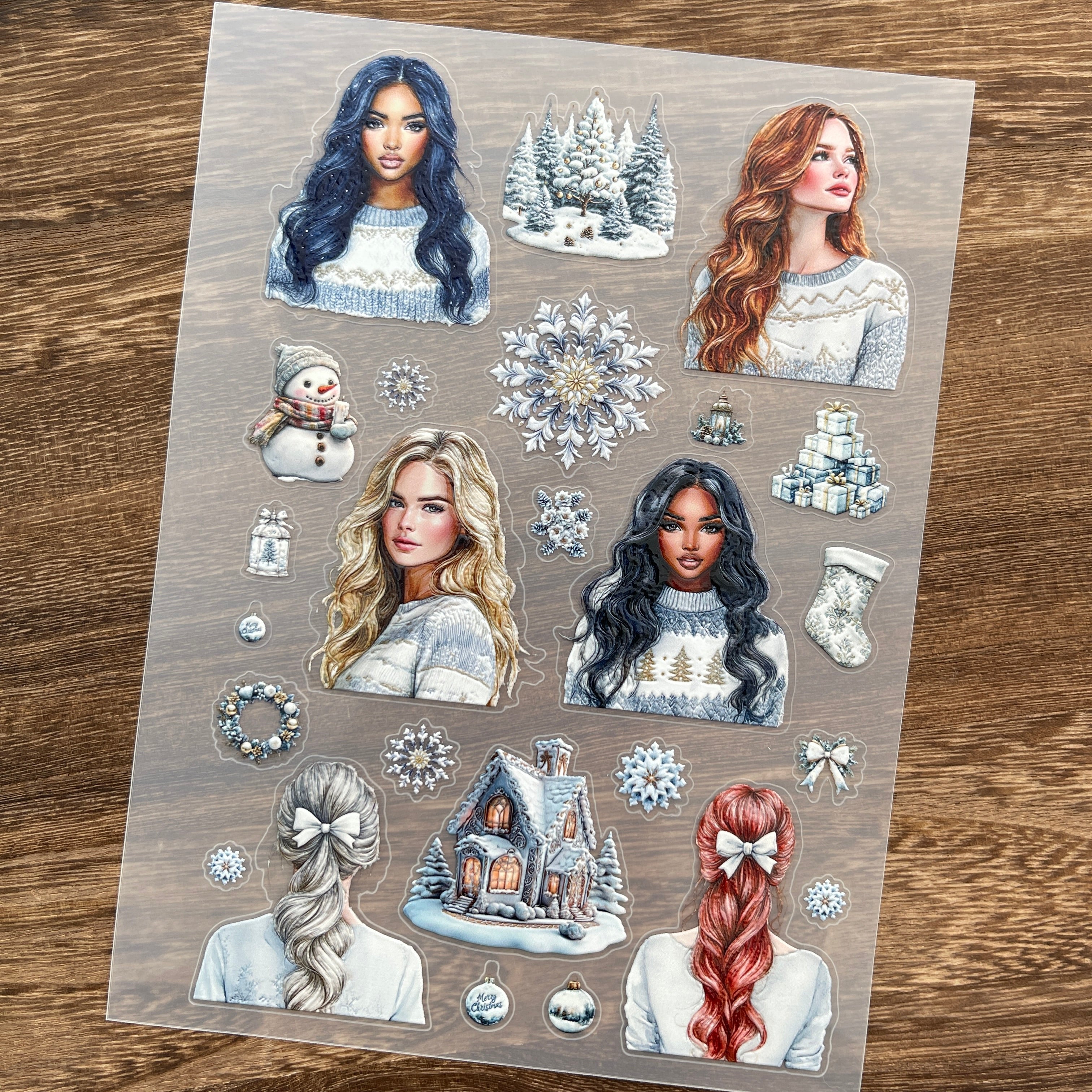 3D White christmas PET Stickers 1pcs