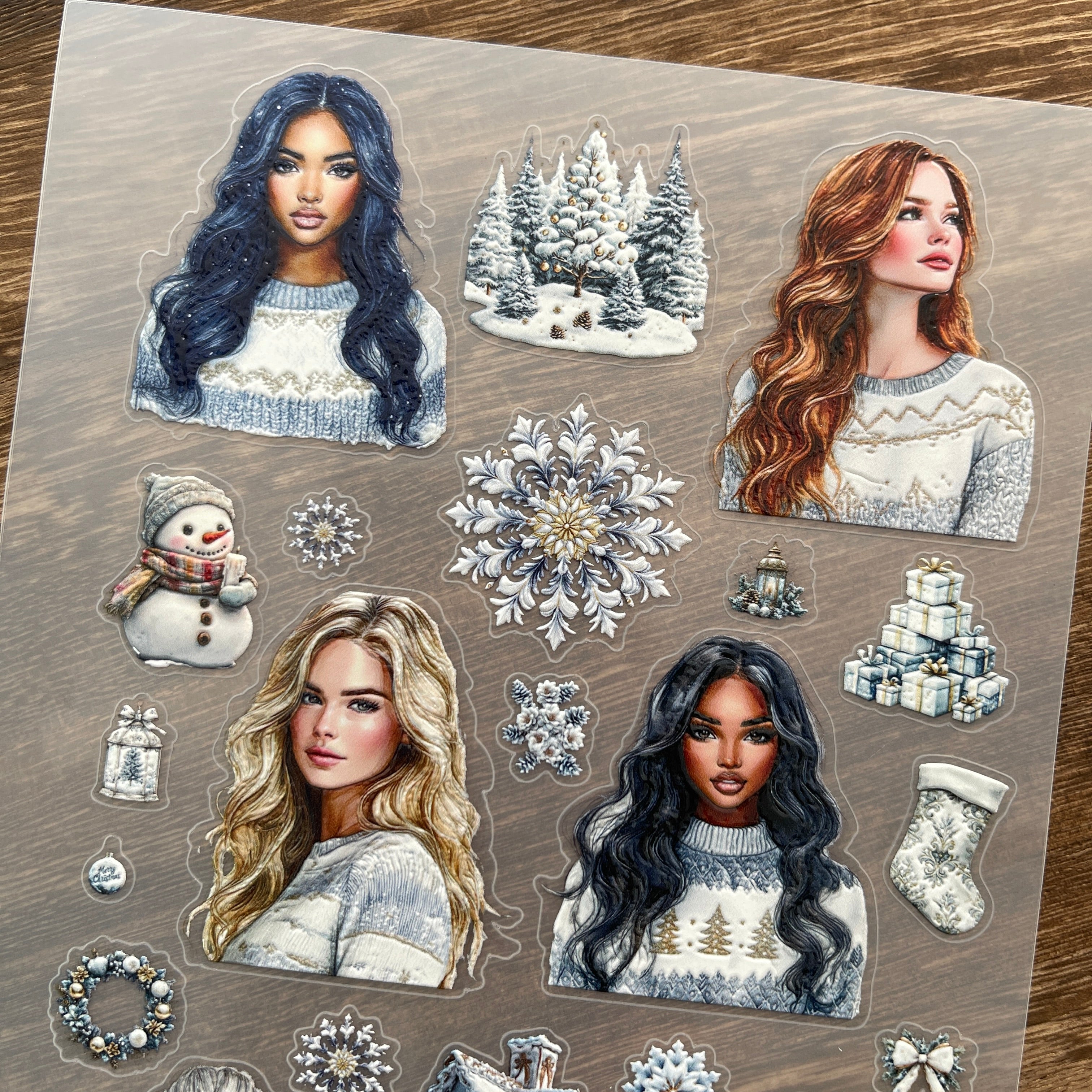 3D White christmas PET Stickers 1pcs