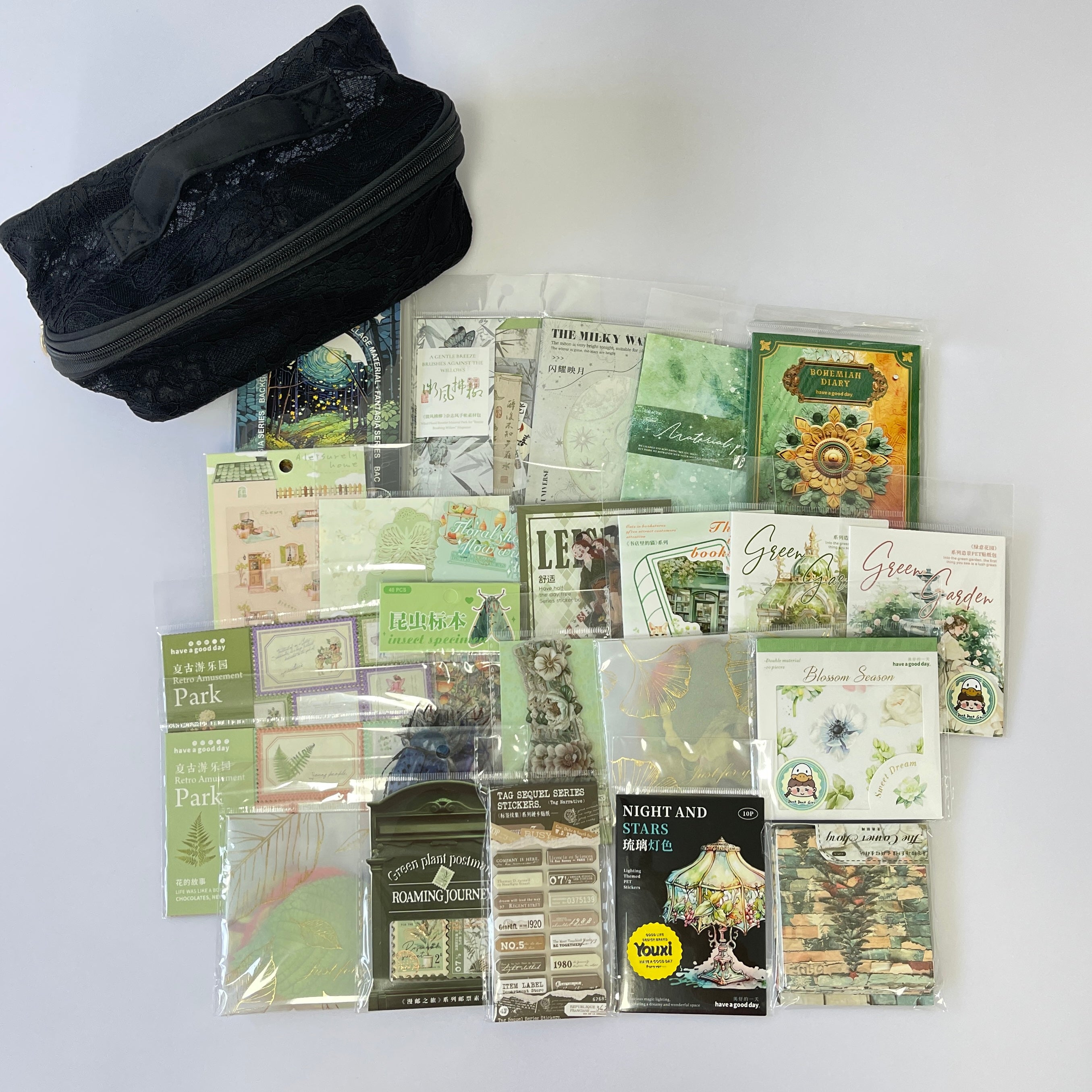 0927 B85 Green journaling supplies mixed bundle