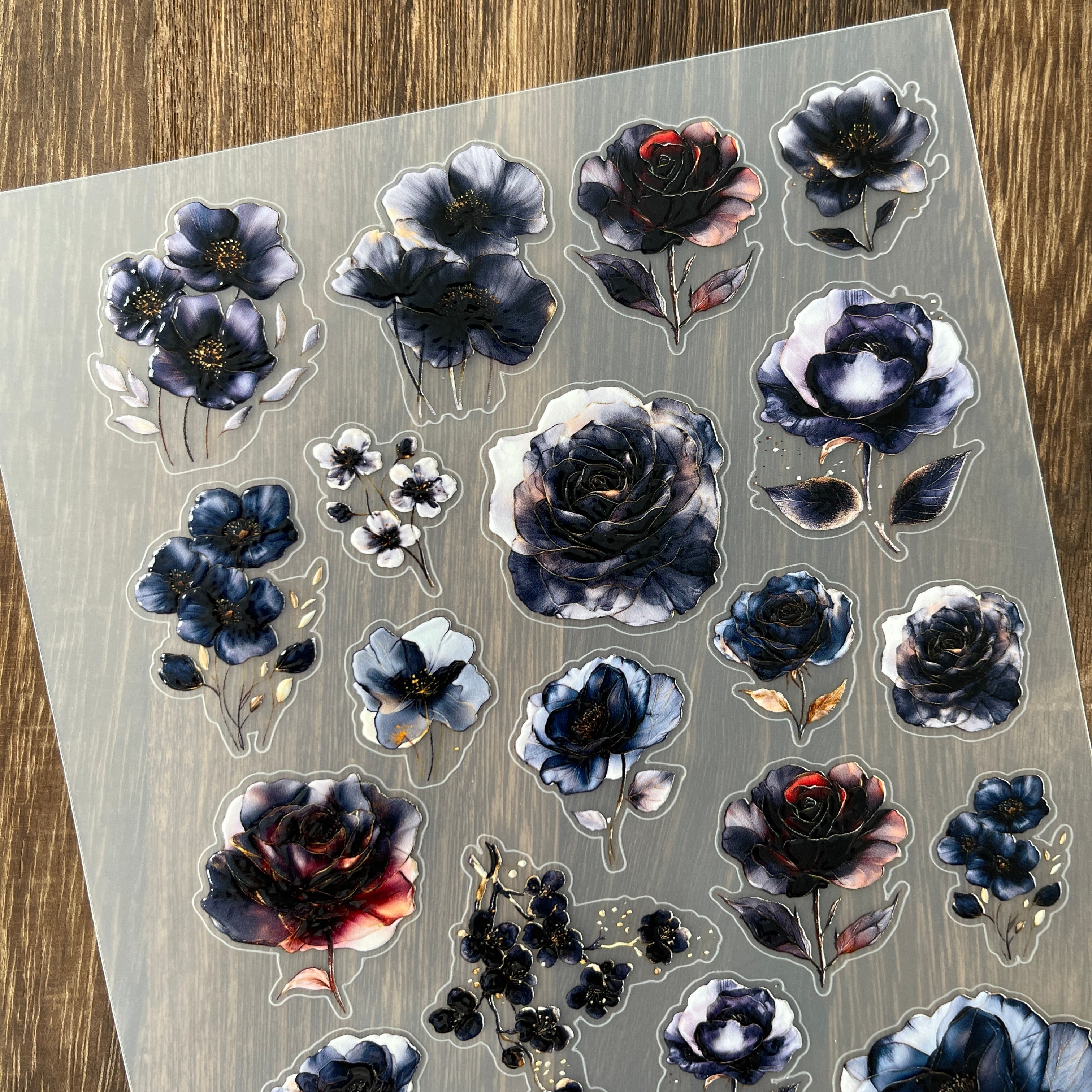 3D Black rose PET Stickers 1pcs