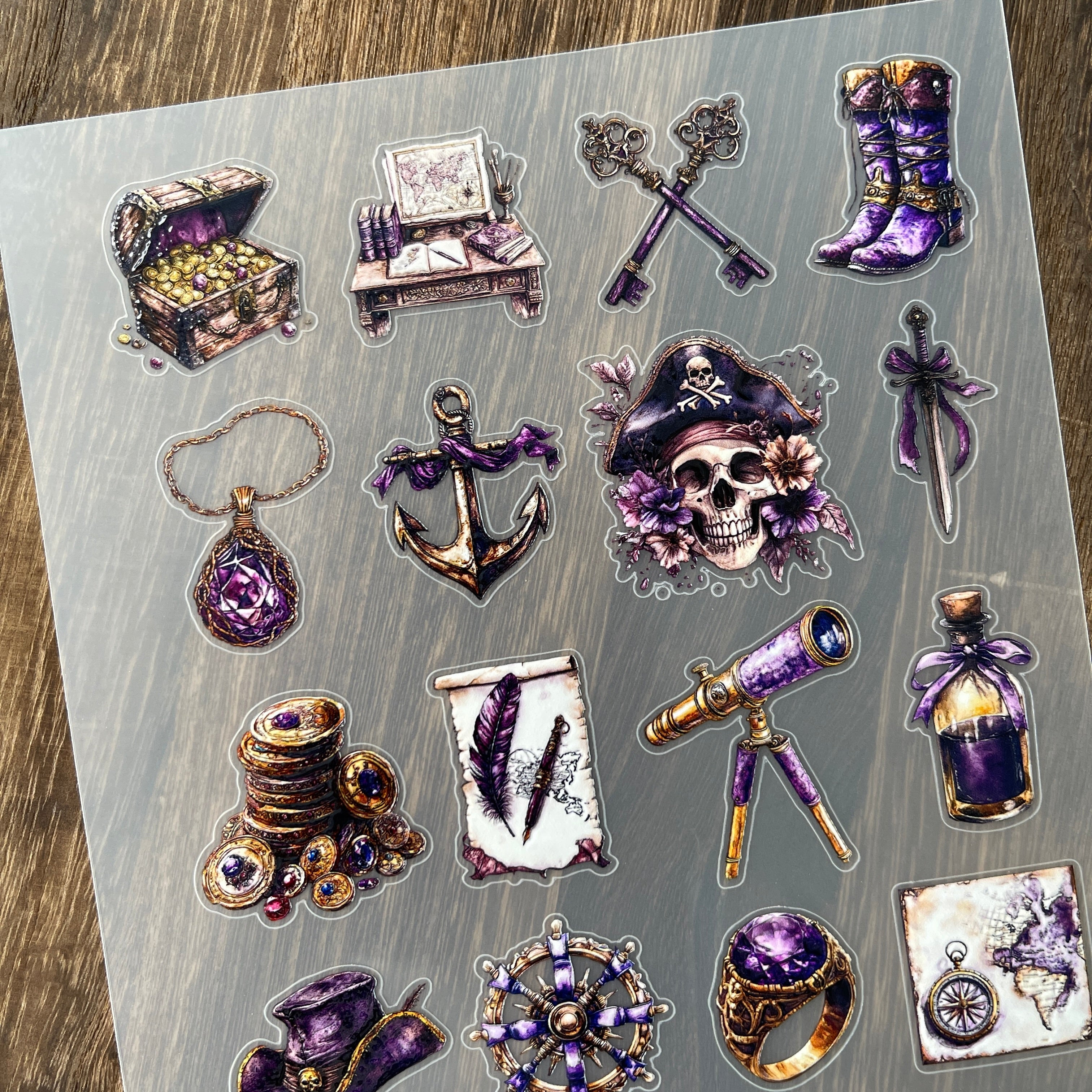 3D Purple nautical items PET Stickers 1pcs