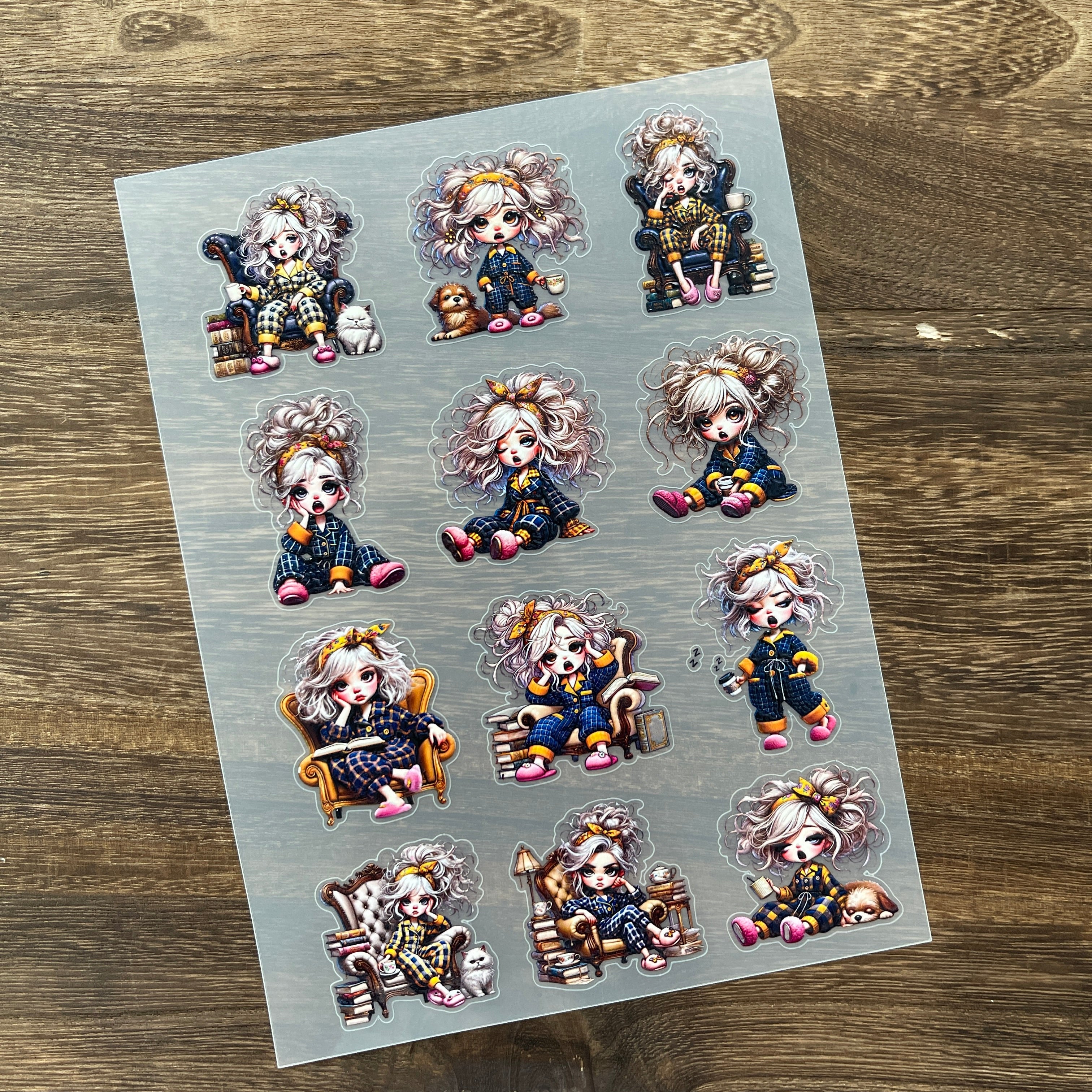 3D Sleepy girl PET Stickers 1pcs