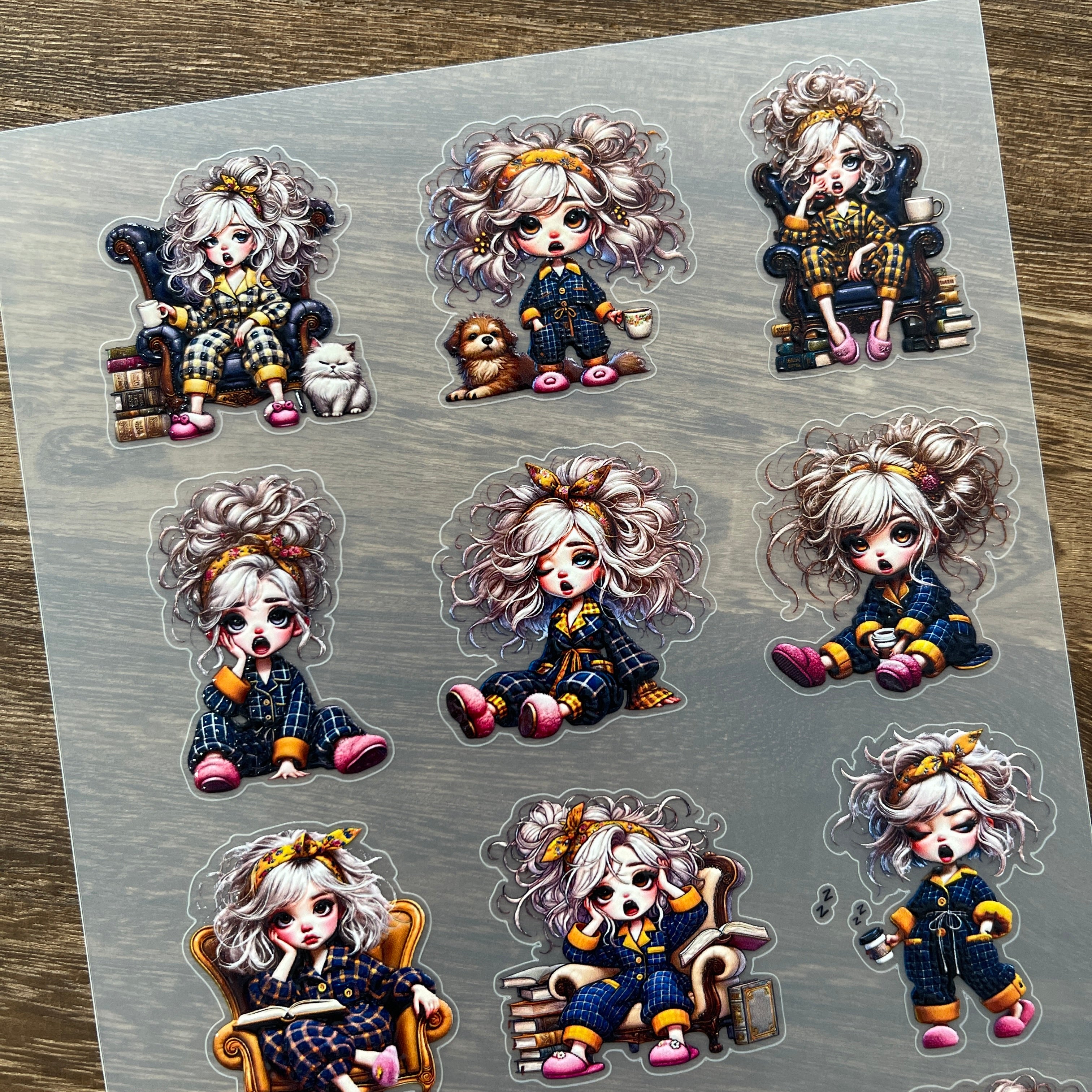 3D Sleepy girl PET Stickers 1pcs