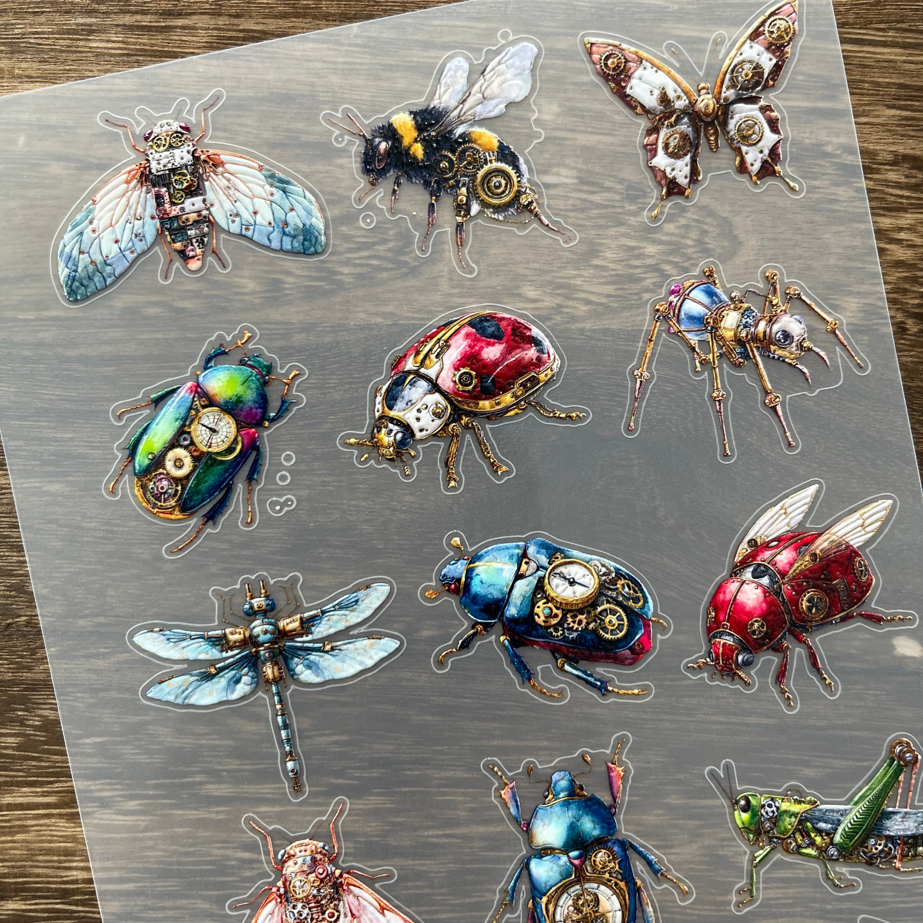 3D Steampunk insects PET Stickers 1pcs