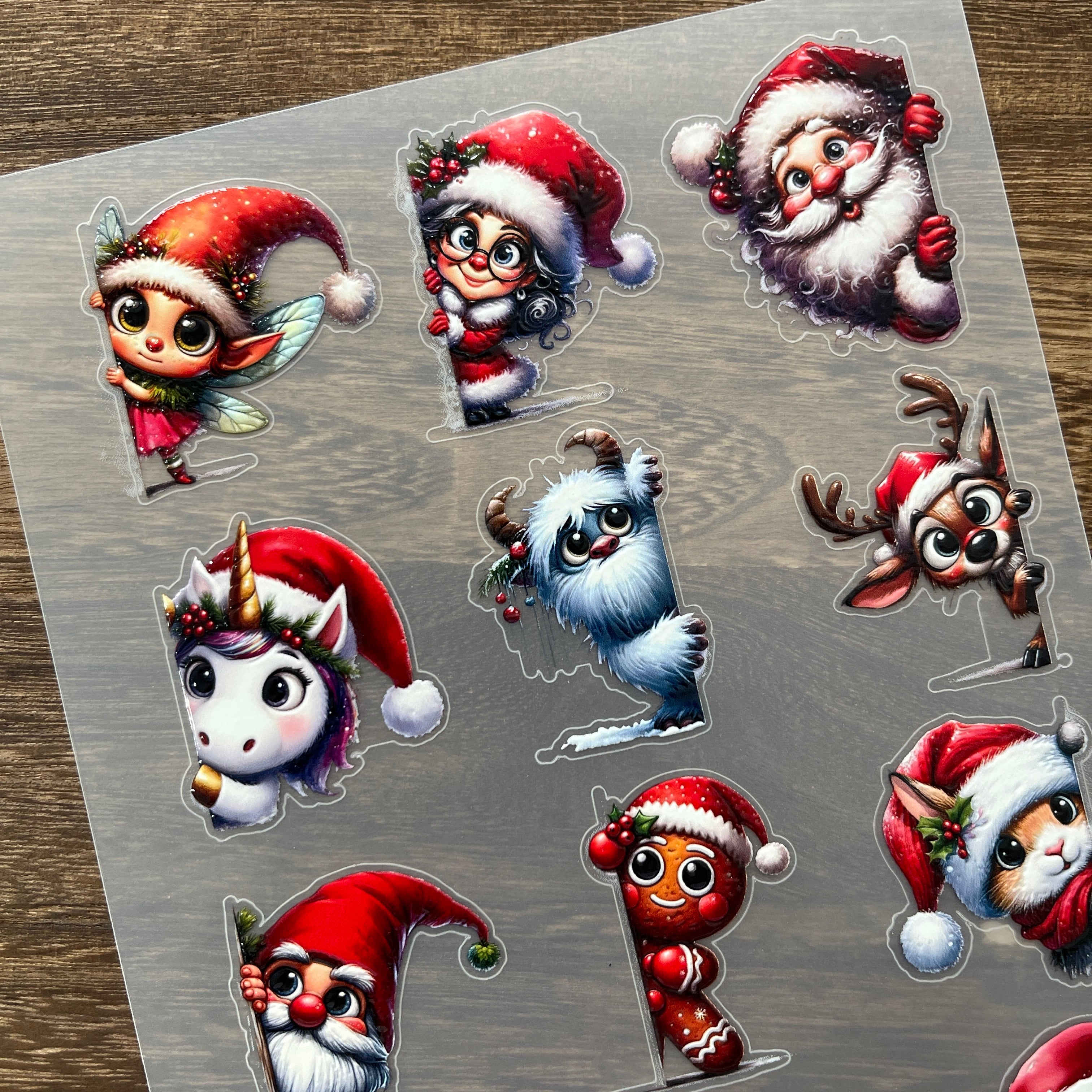 3D Peeking Christmas Characters PET Stickers 1pcs