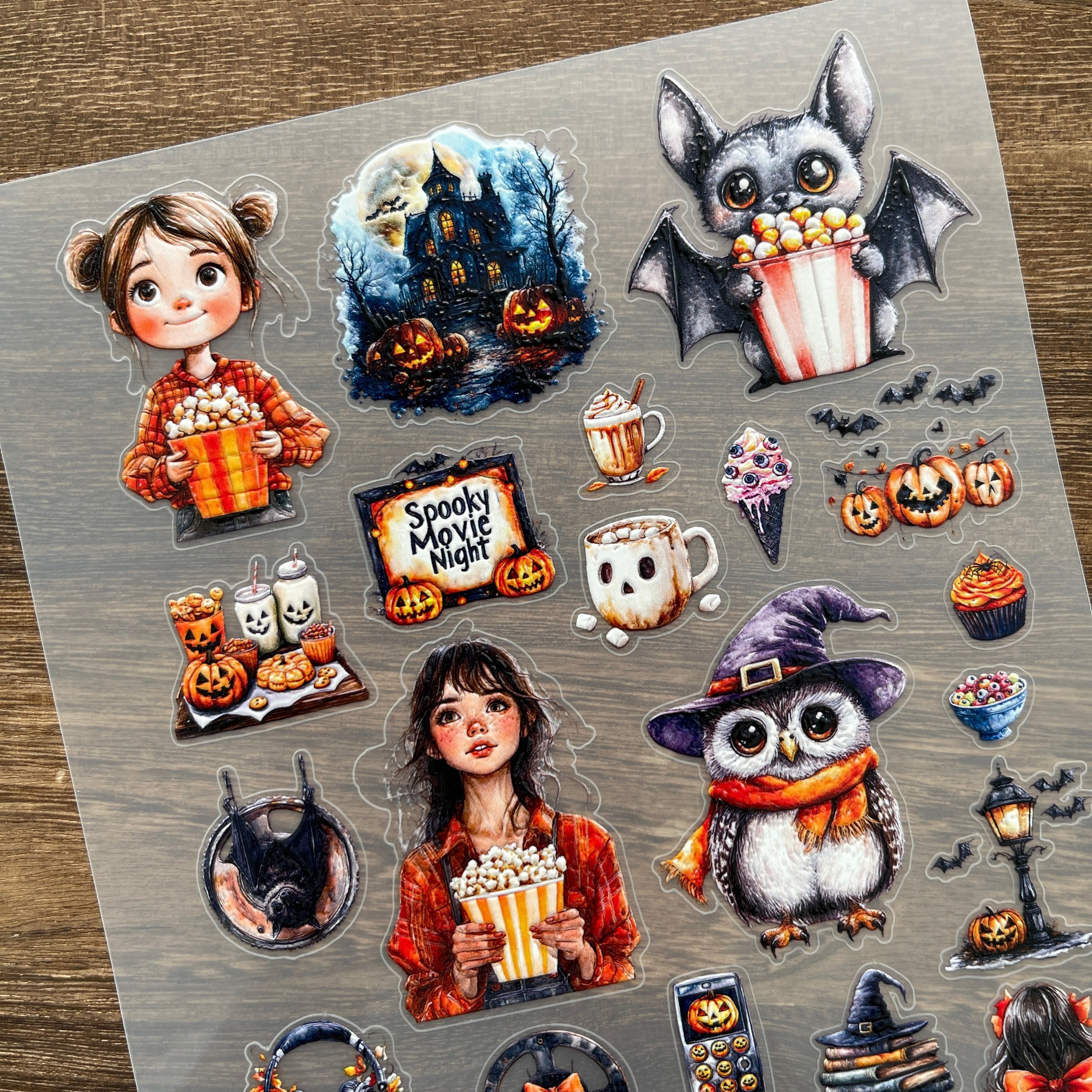 3D Halloween movie night PET Stickers 1pcs