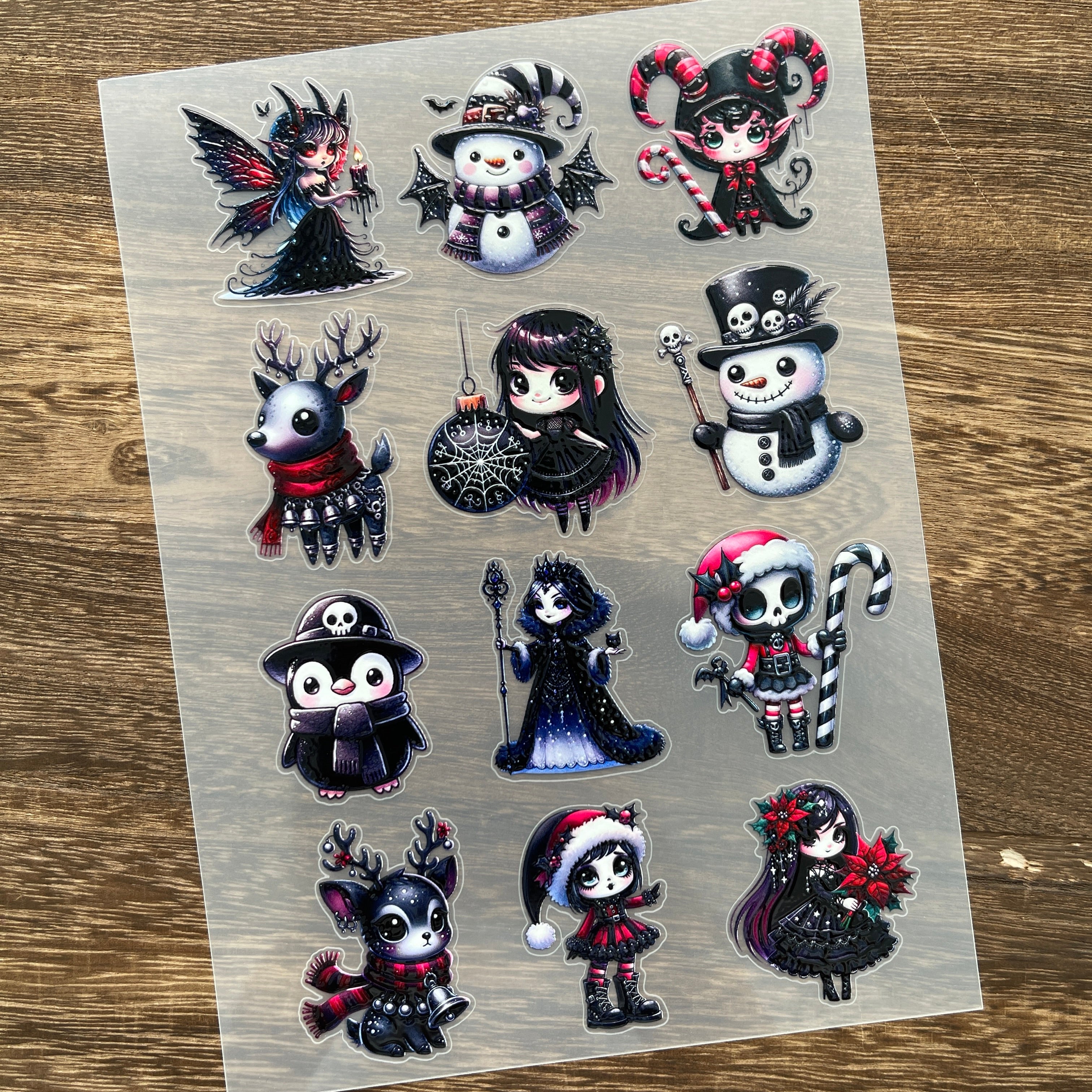 3D Goth christmas PET Stickers 1pcs